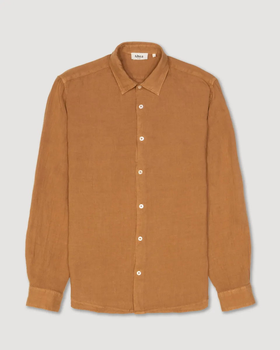 Altea Bond camicia lino regular marrone mostarda