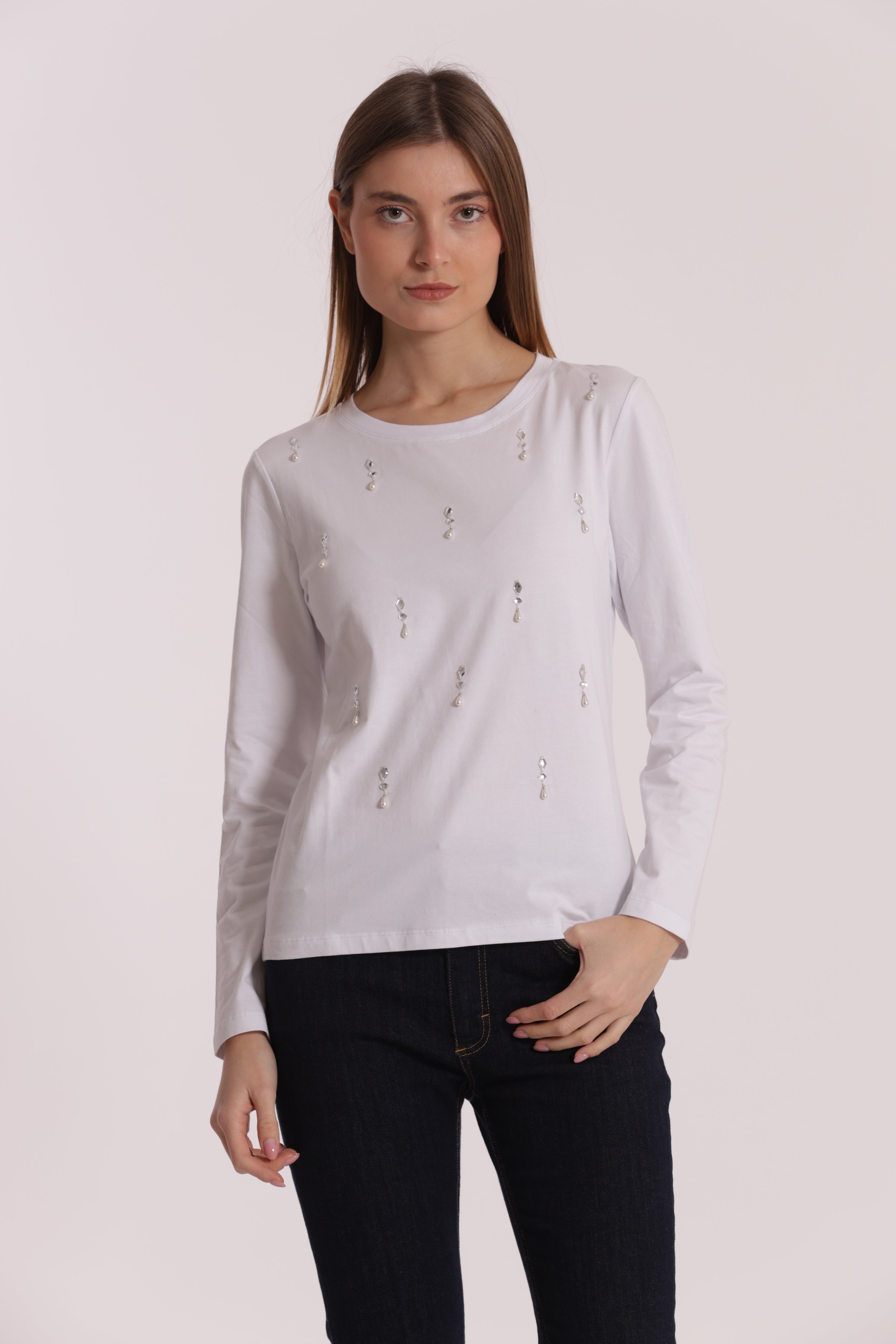 Mimi Mua Pioggia di Perle T-shirt Cotone Nero