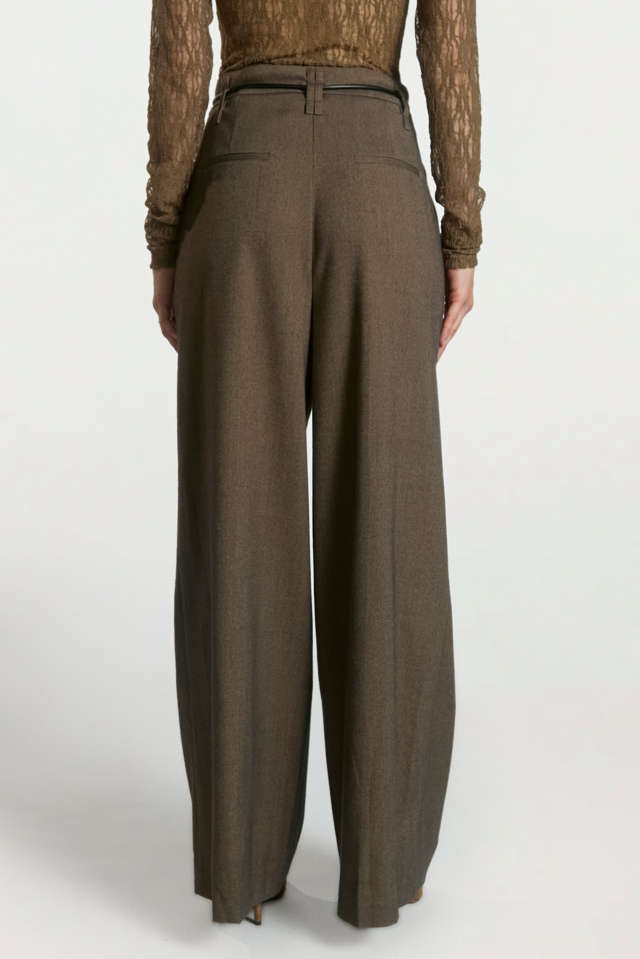 Aaiko Hailey pantaloni tweed marrone gamba larga