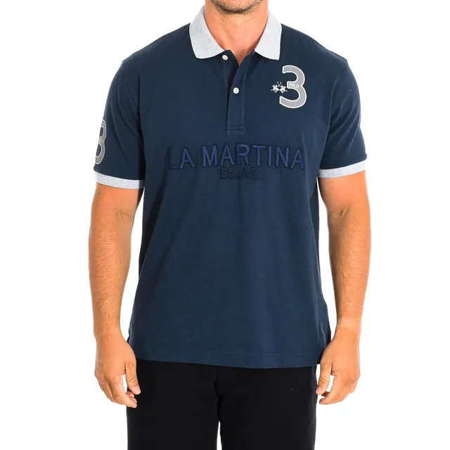 La Martina TMP600-JS316 polo uomo manica corta navy-grigio S