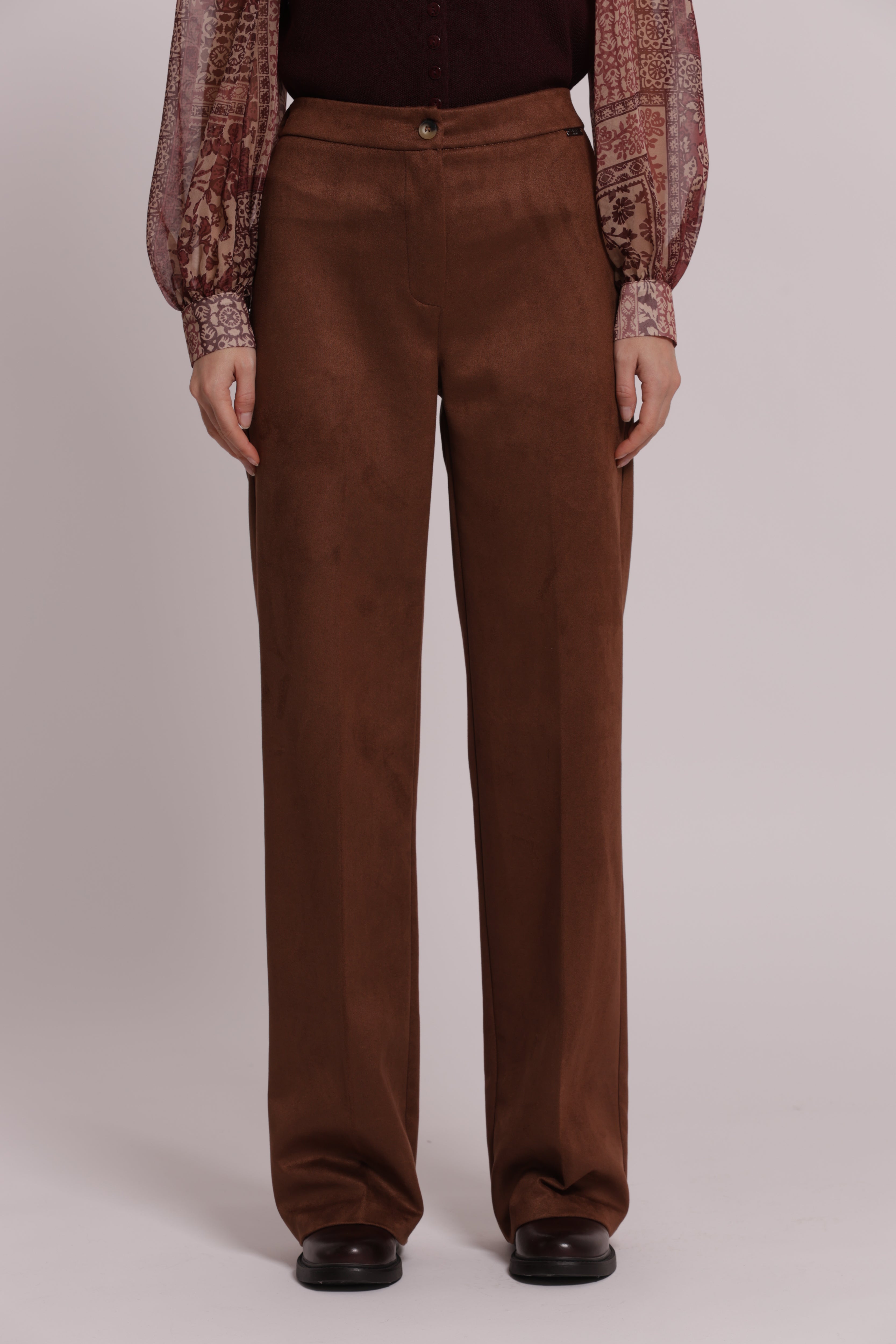Mimi Mua pantalone dritto jersey camoscio beige elasticizzato