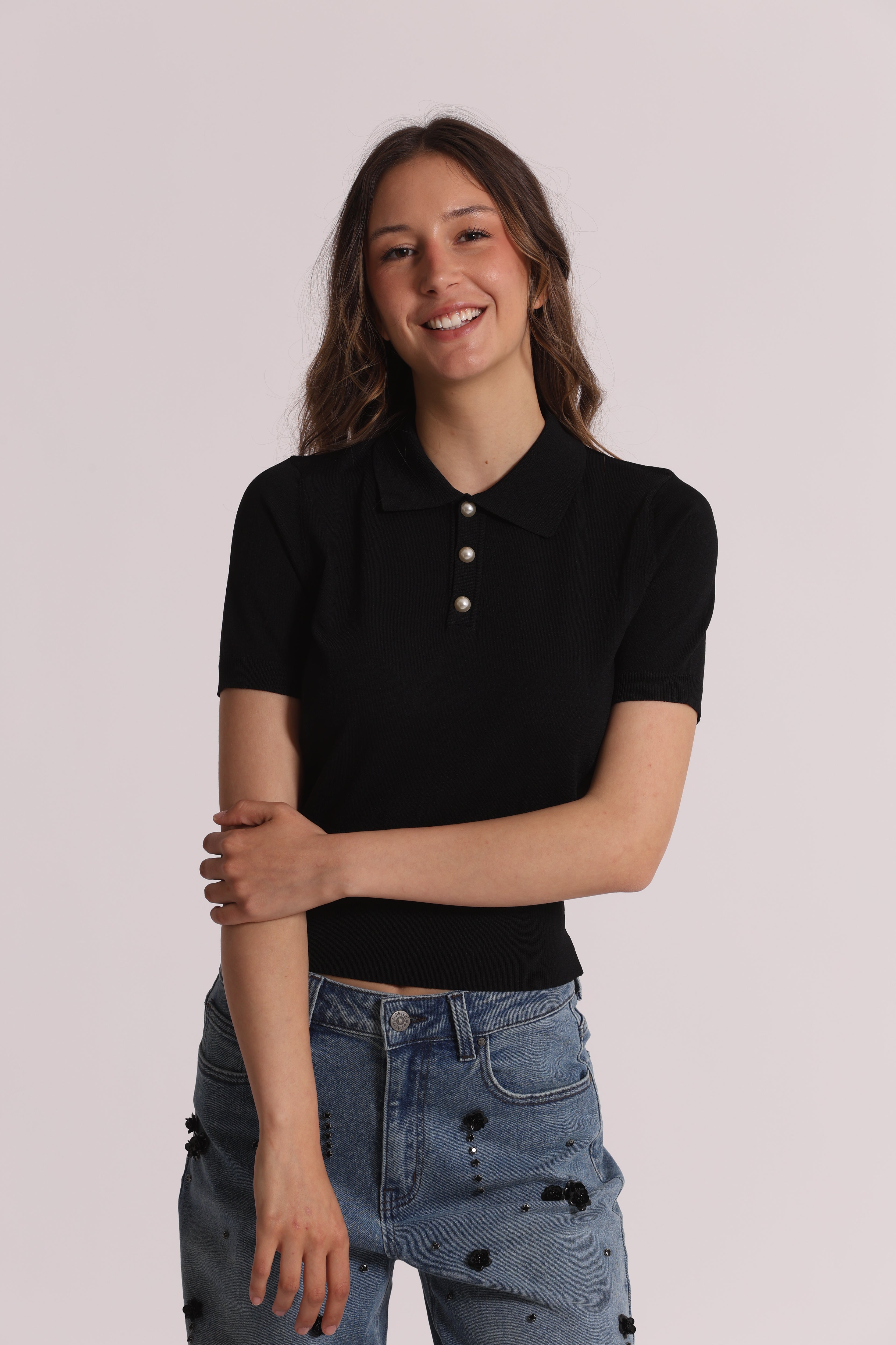 Mimi Mua polo maglia maniche corte nero viscosa