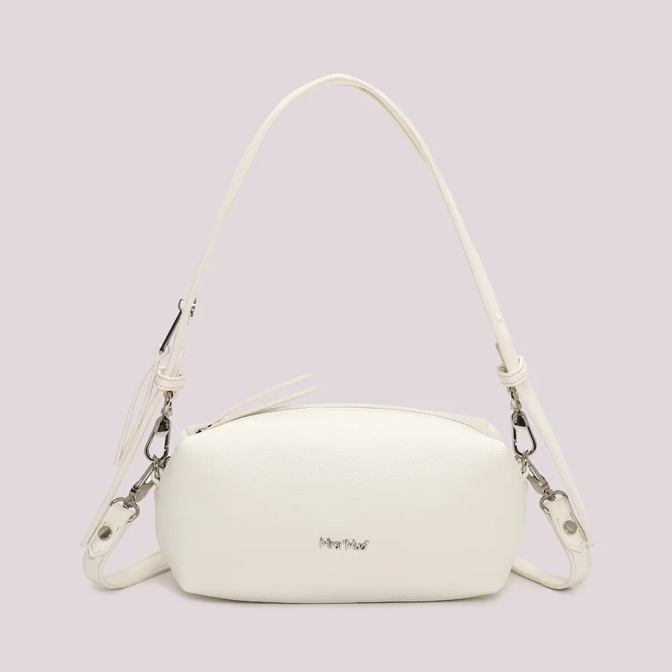 Mimi Mua Borsa a Spalla Dettaglio Zip Manico Bianco Compatta