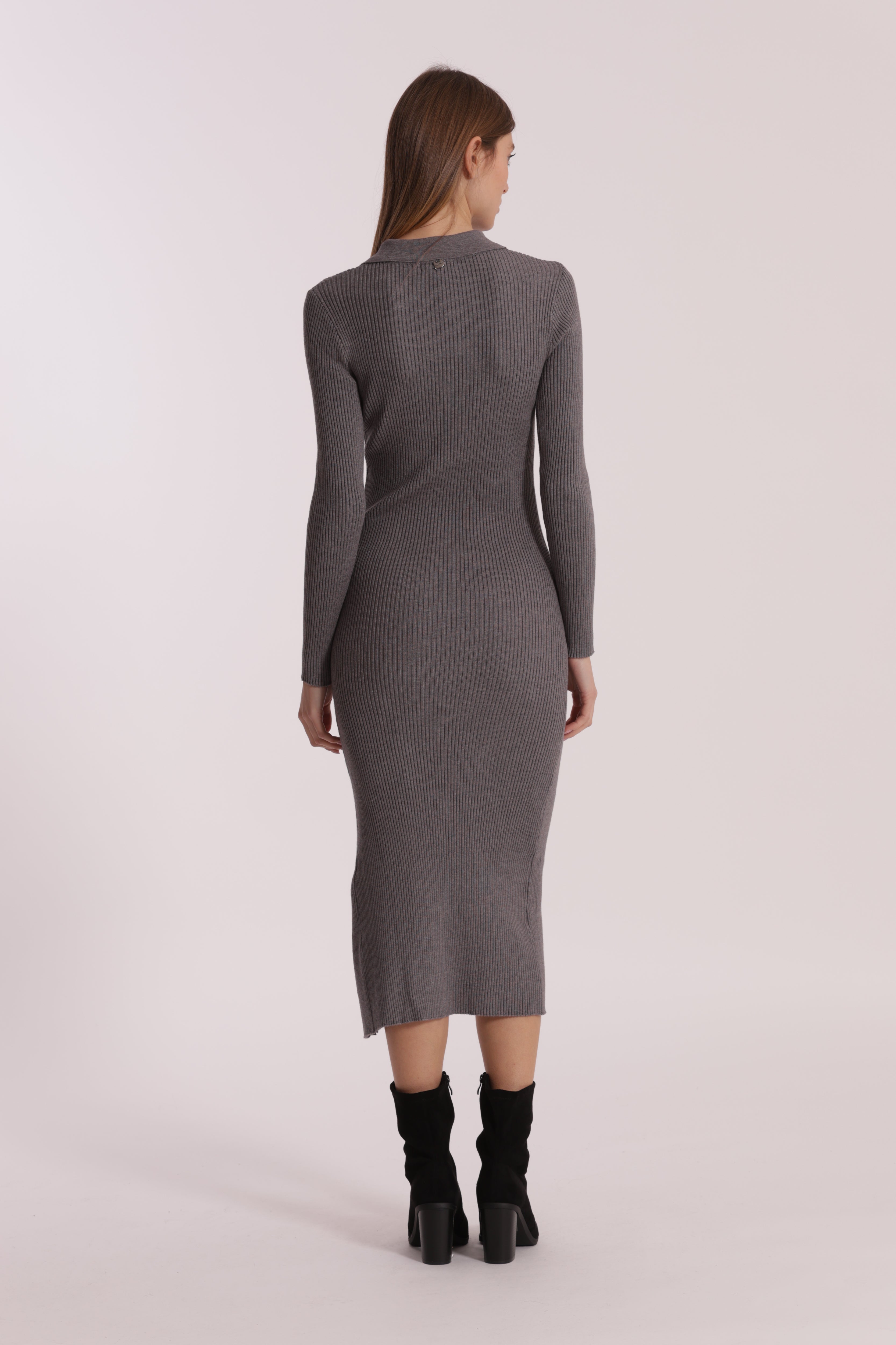 Mimi Mua Abito Maglia Polo Cut Out Nero Elasticizzato