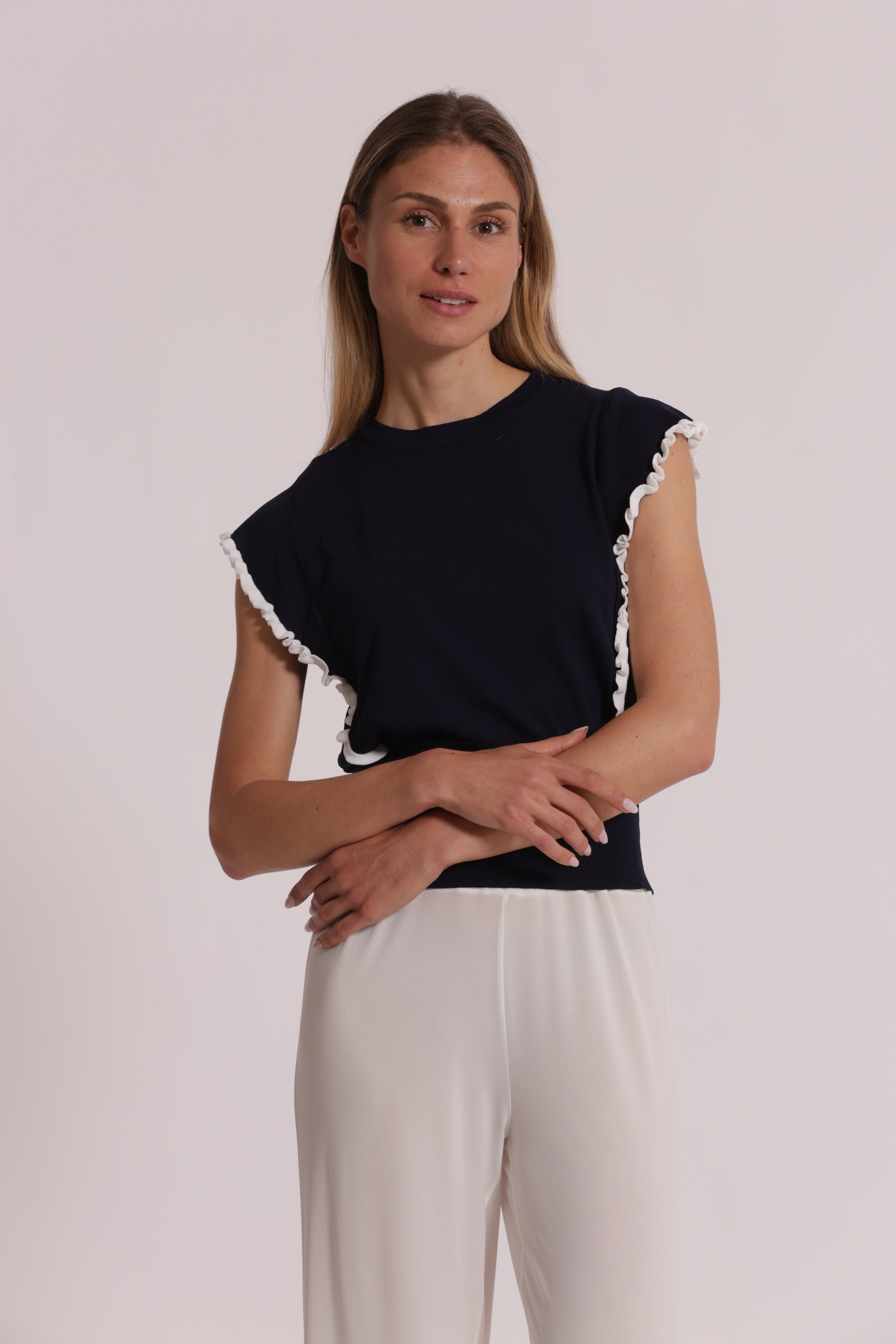 Mimi Mua maglia maniche volant panna