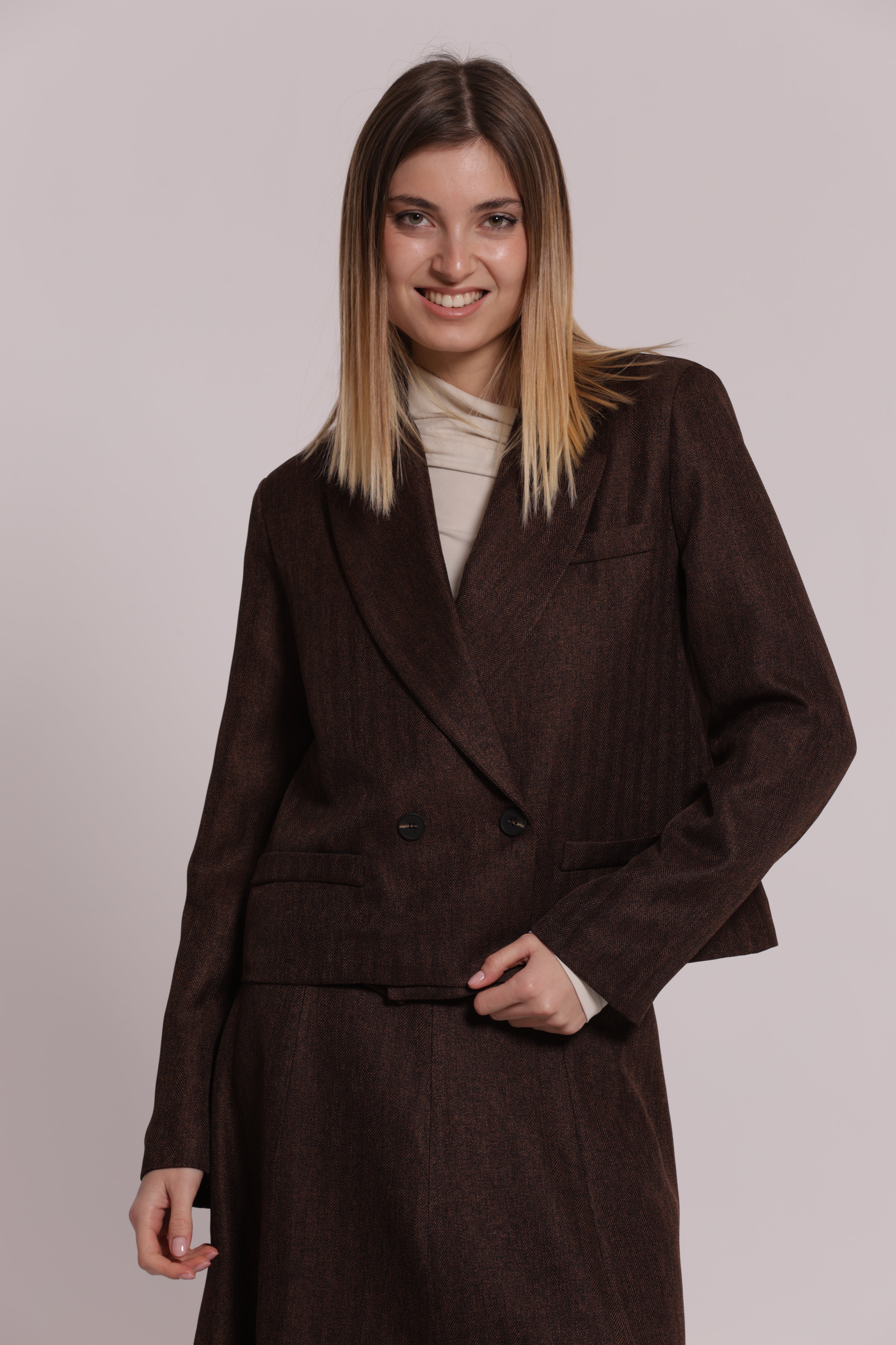 Mimi Mua Giacca Cropped Tweed Spiga di Pesce Moro