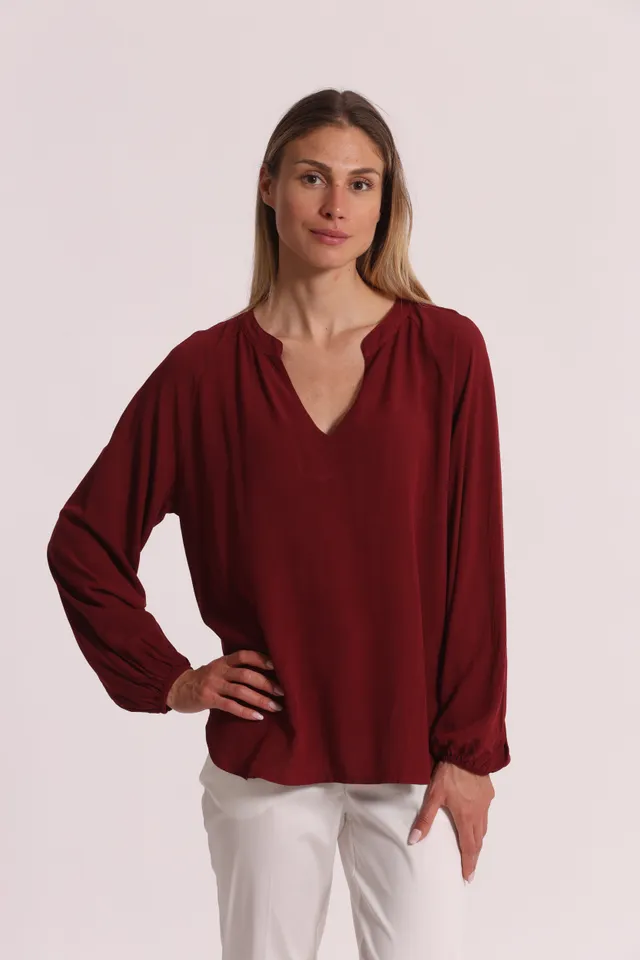 Mimi Mua Tinta Unita Blusa Maniche Lunghe Bianco
