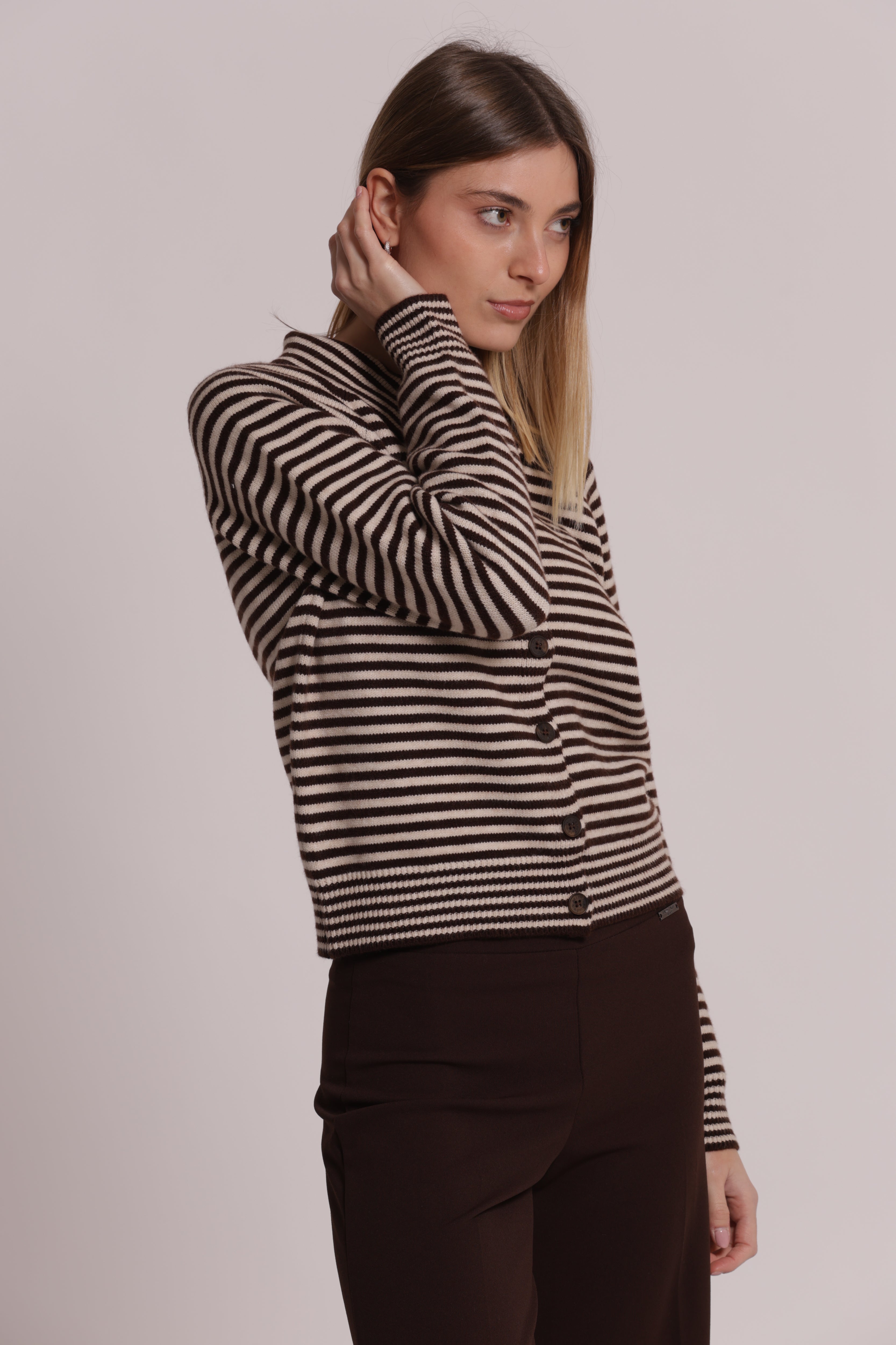 Mimi Mua Maglia Cardigan a Righe moro con lana