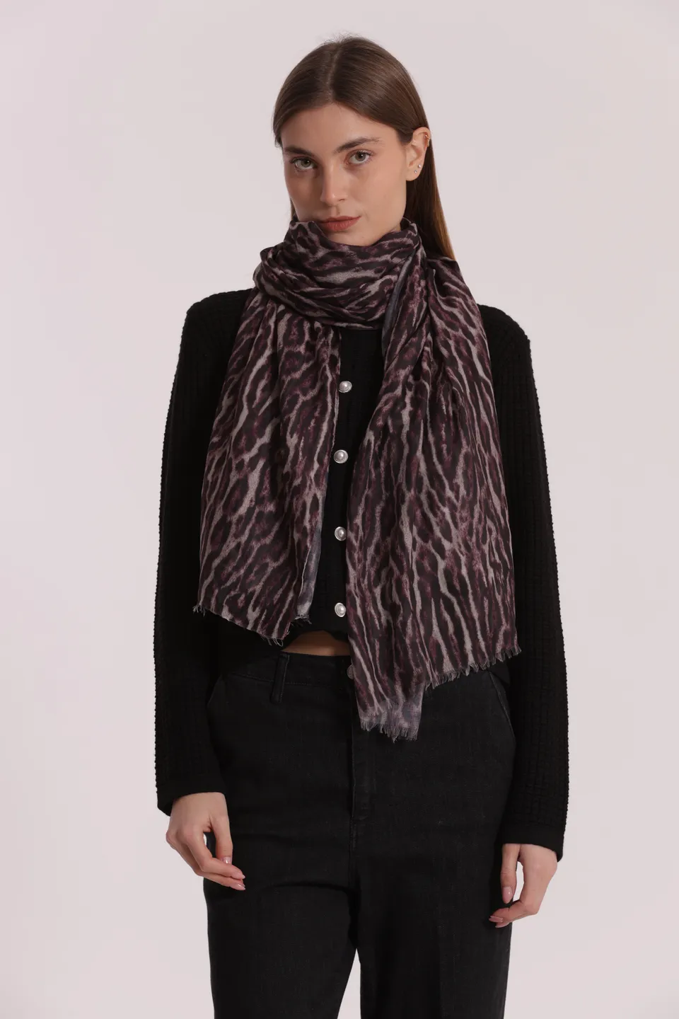Mimi Mua Foulard Fantasia Animalier Burgundy 180x80 cm