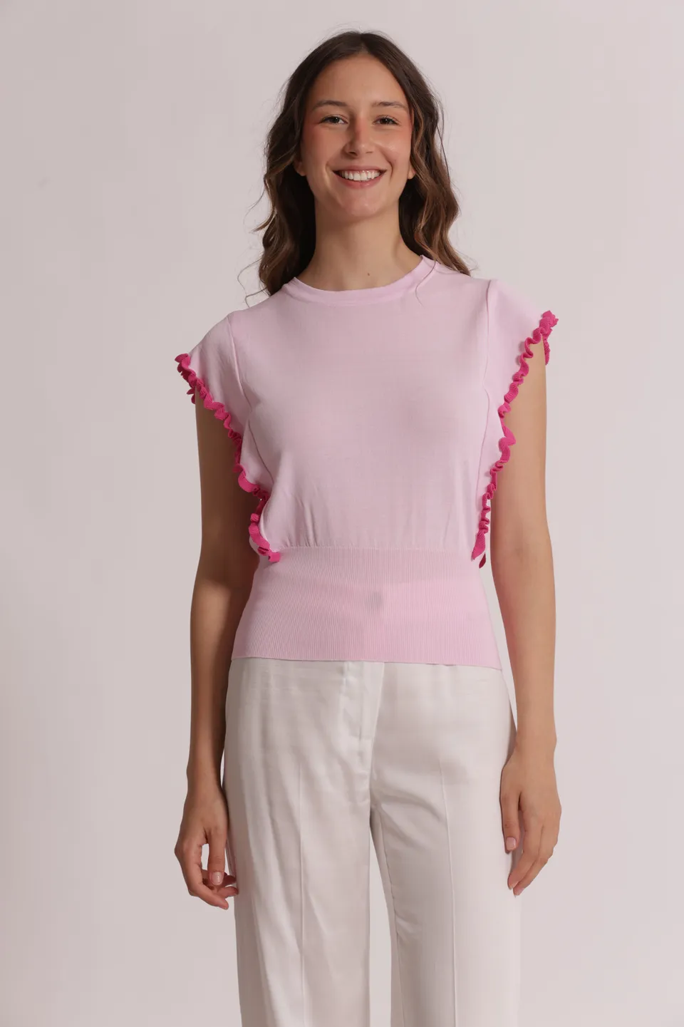 Mimi Mua maglia maniche volant panna