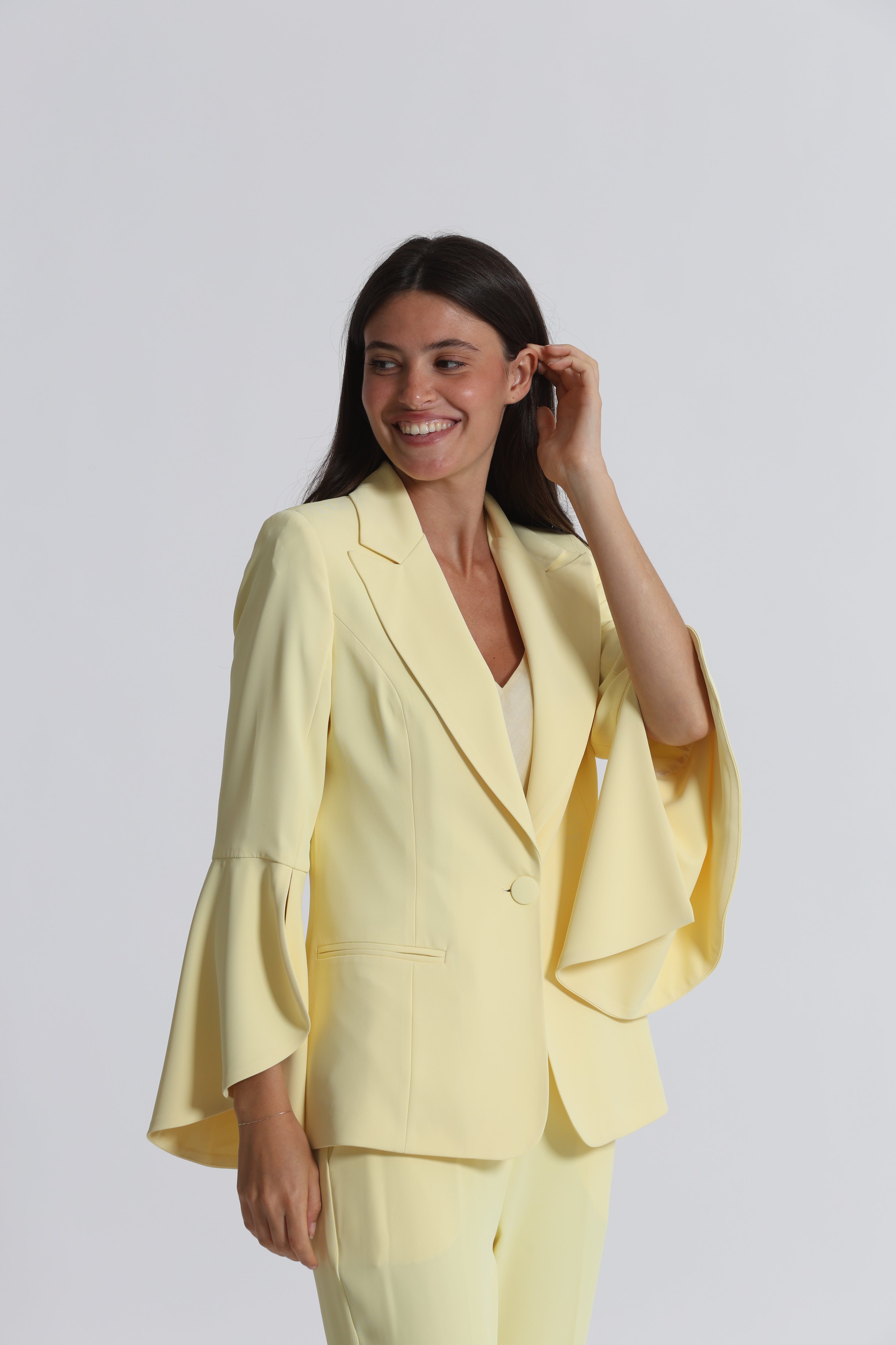 Mimi Mua Giacca con Maniche a Tulipano giallo chiaro elasticizzata