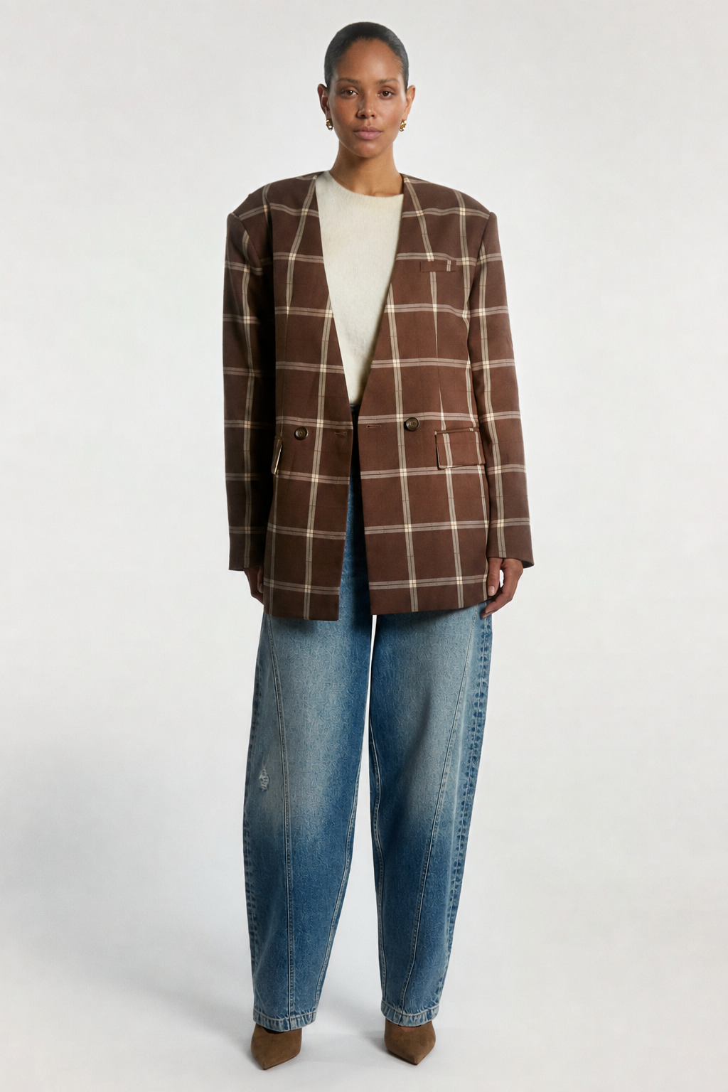 Aaiko Luray blazer quadri marrone Dark Mocha