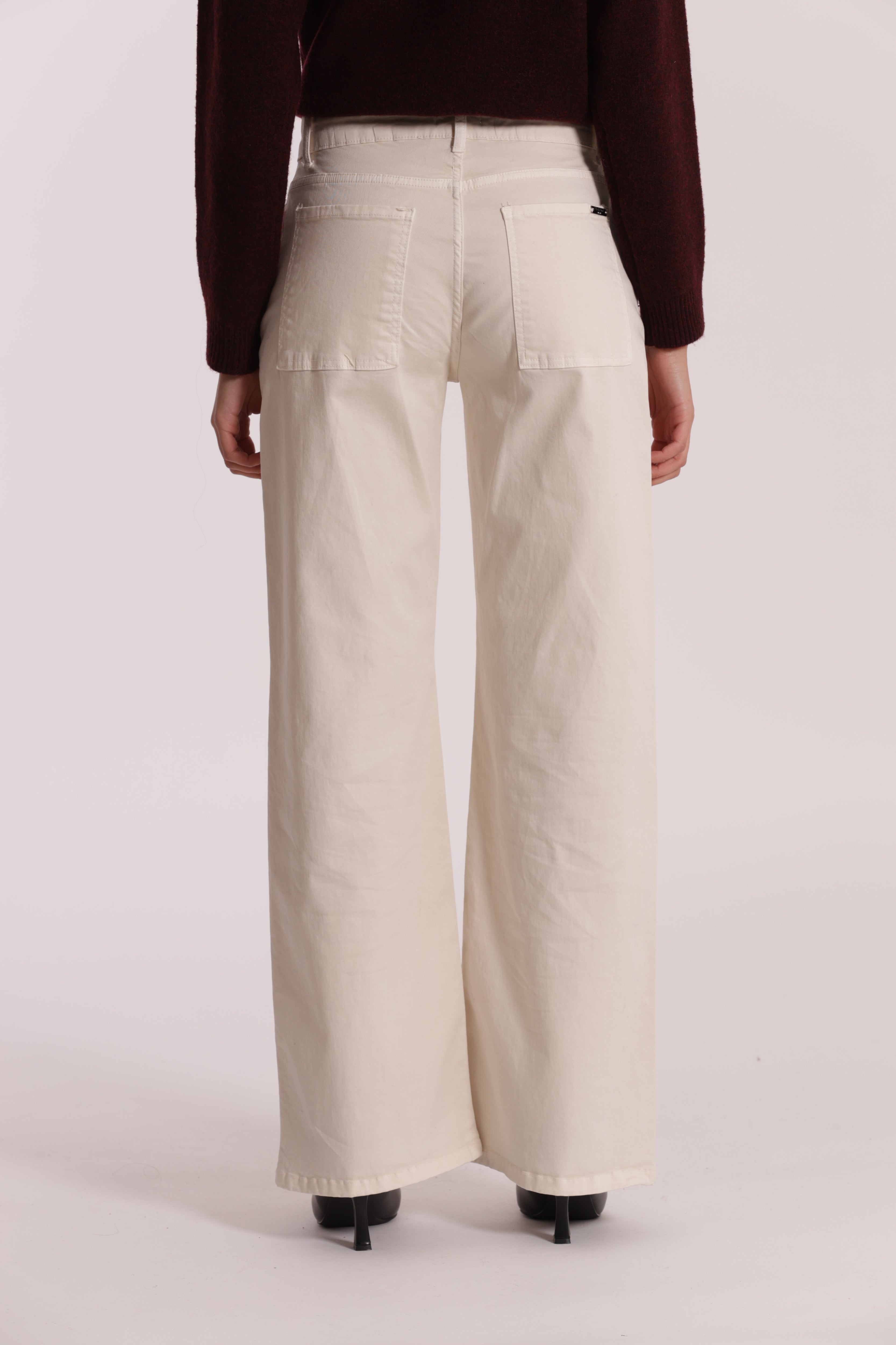 Mimi Mua Pantalone Dritto Tasca Quadrata Burro Gabardina