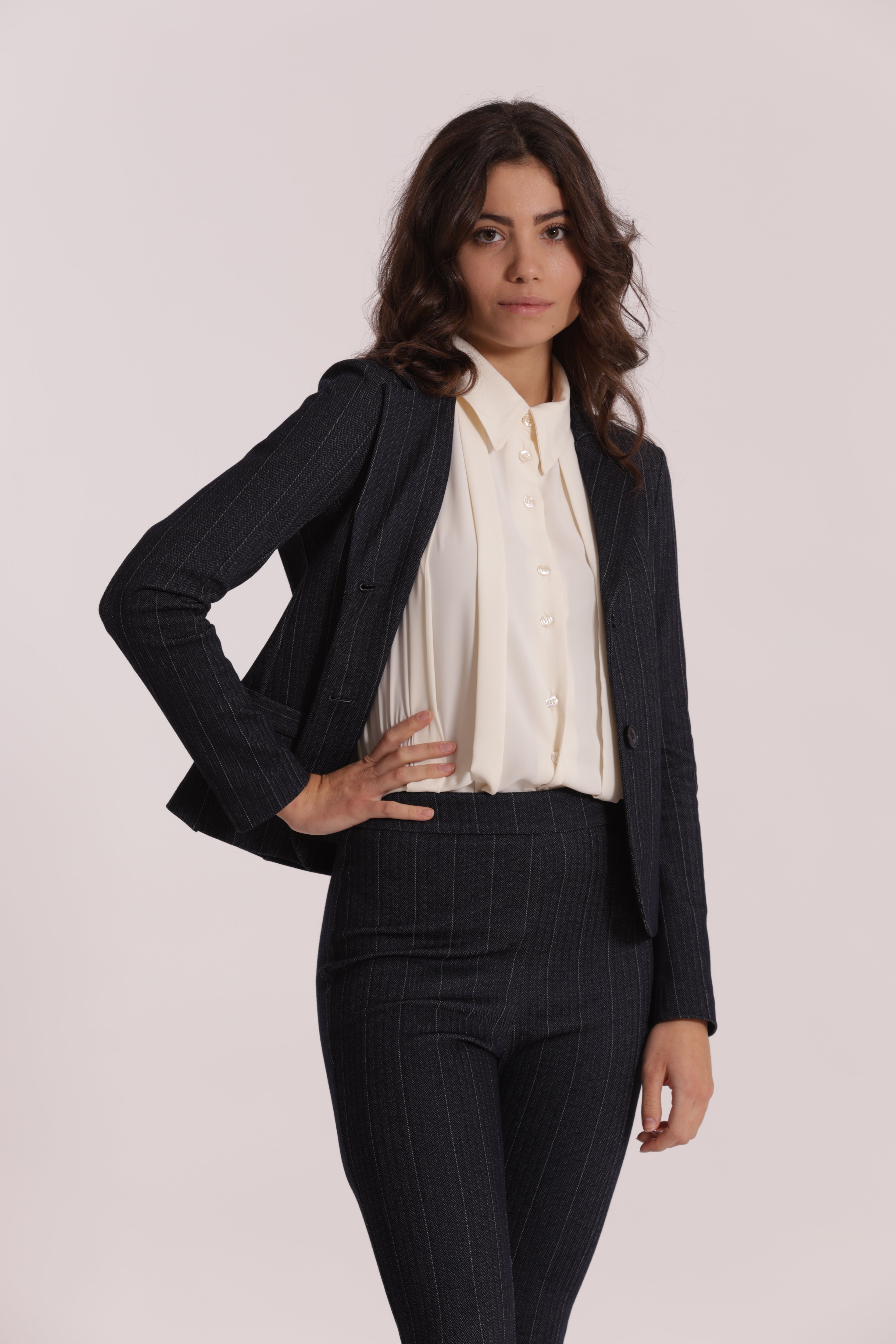 Mimi Mua Giacca Corta Punto Milano Jeans Blu