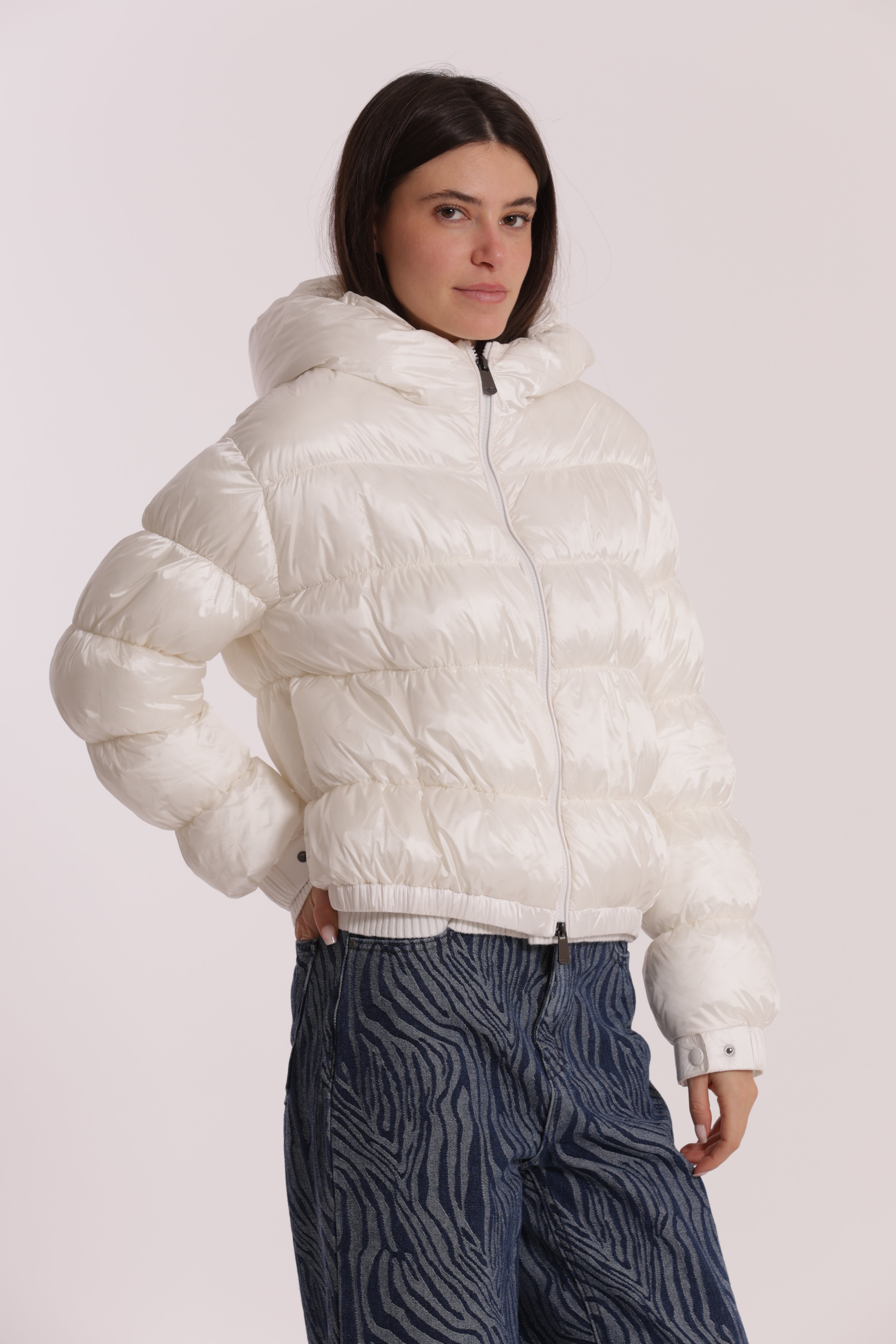 Mimi Mua Piumino Corto Bomber con Cappuccio Nero