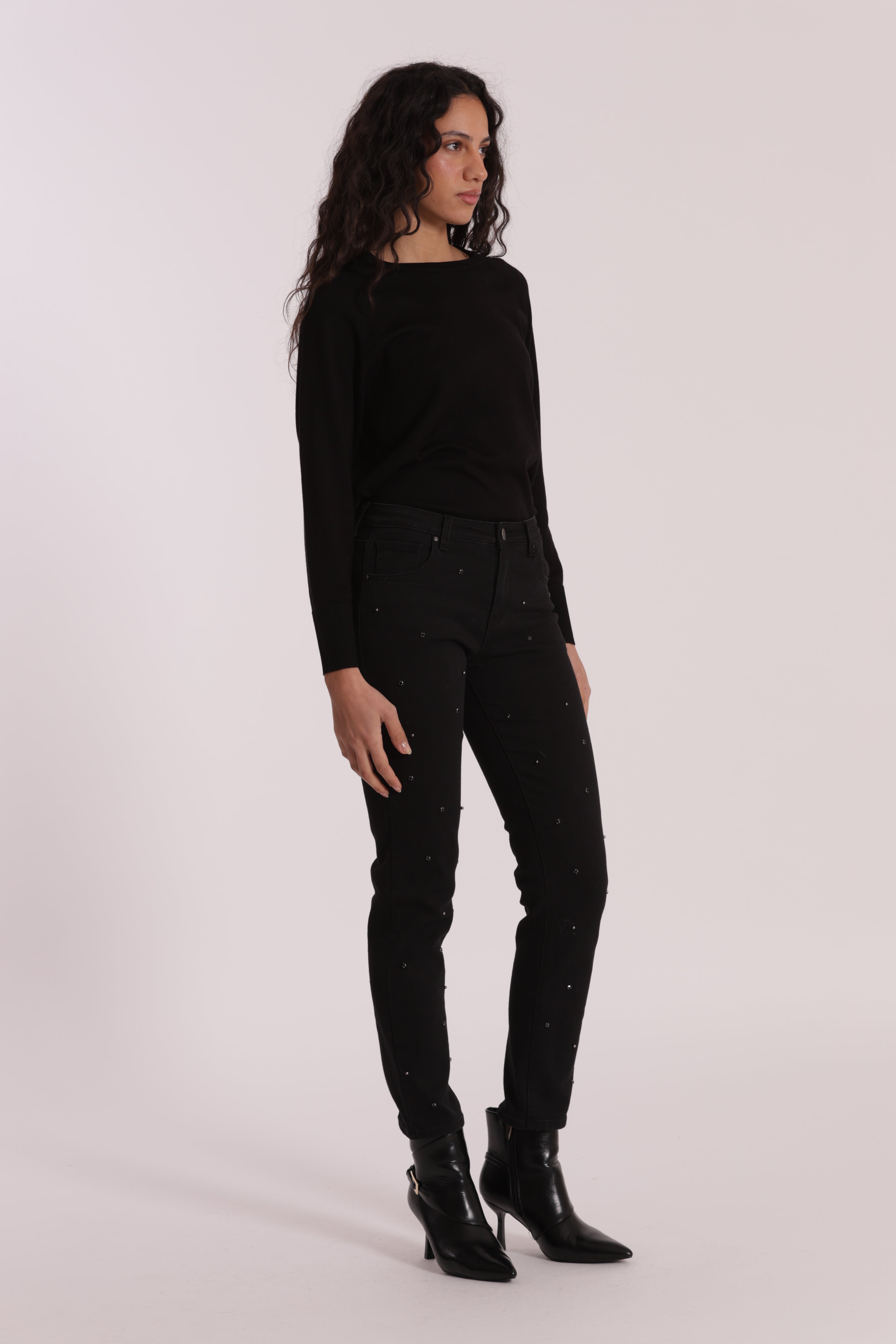 Mimi Mua jeans sigaretta nero con applicazioni