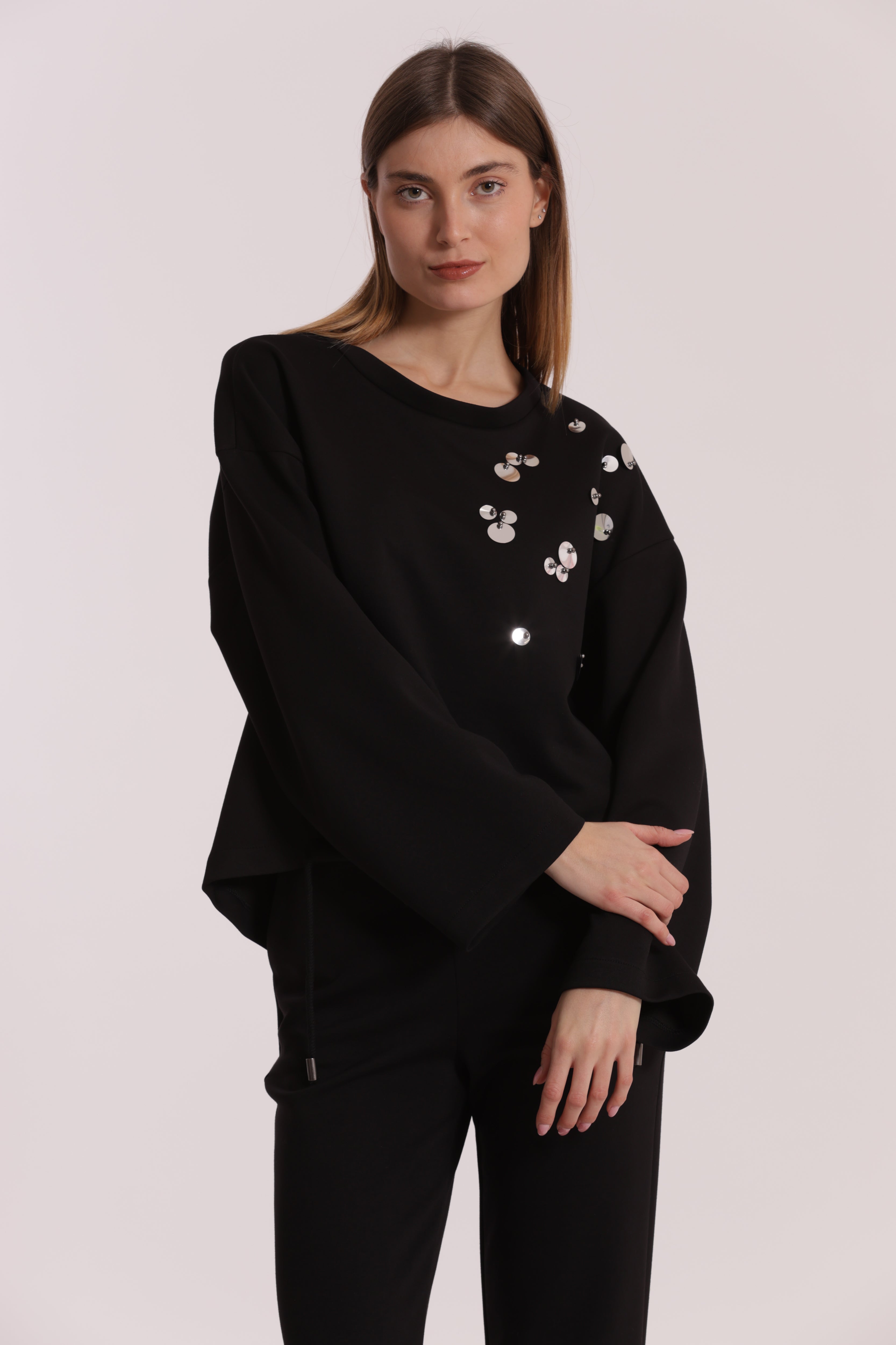 Mimi Mua Felpa Neoprene con Paillettes Nera Lucida