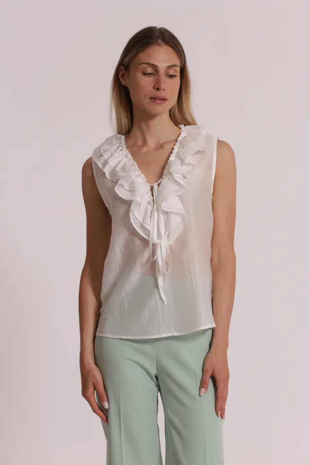 Mimi Mua Blusa Smanicata con Rouches Bianco