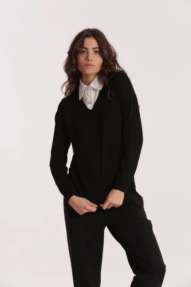 Mimi Mua maglia colletto camicia nero viscosa