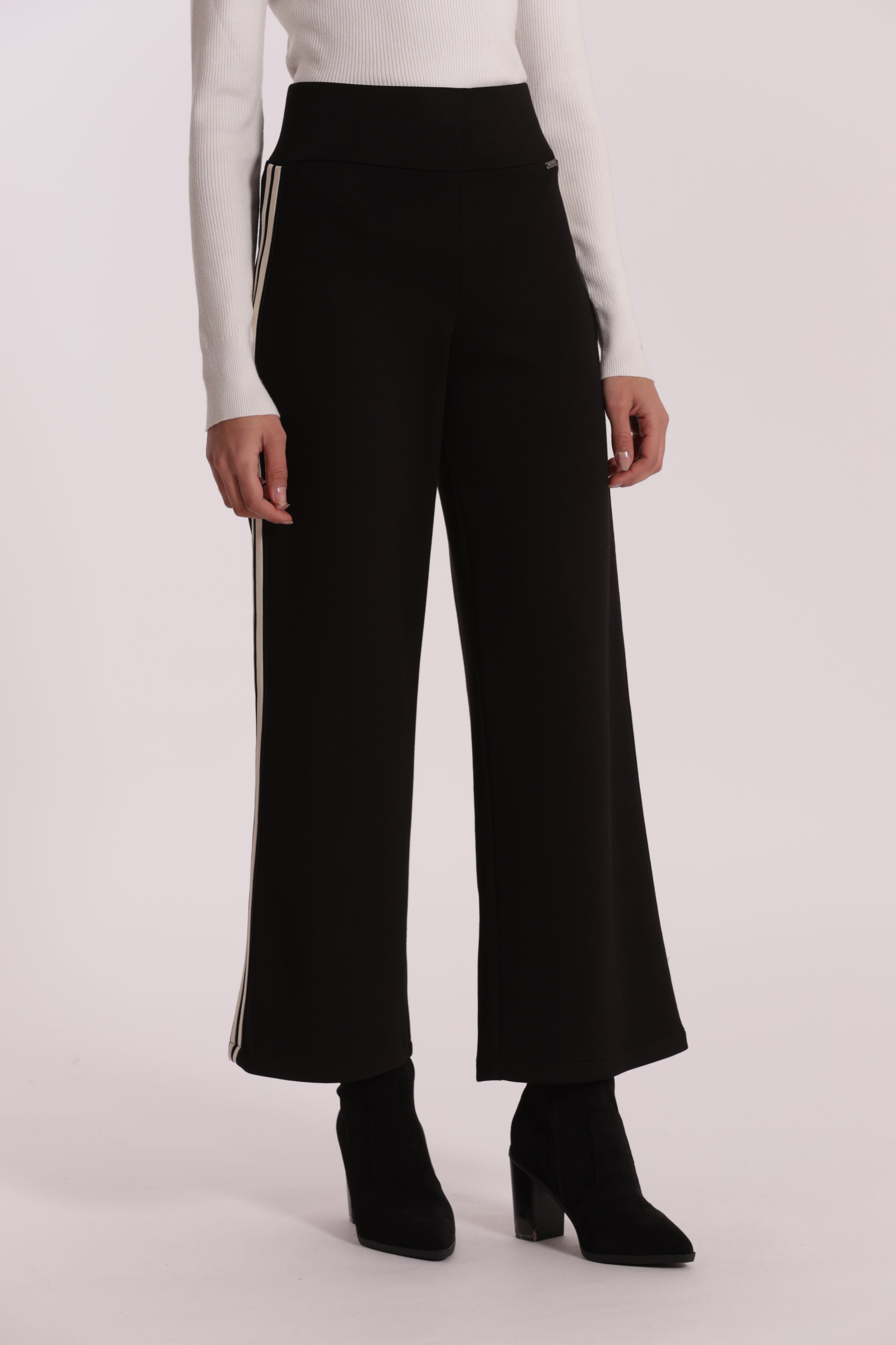 Mimi Mua Pantalone Palazzo Neoprene pantaloni nero passamaneria