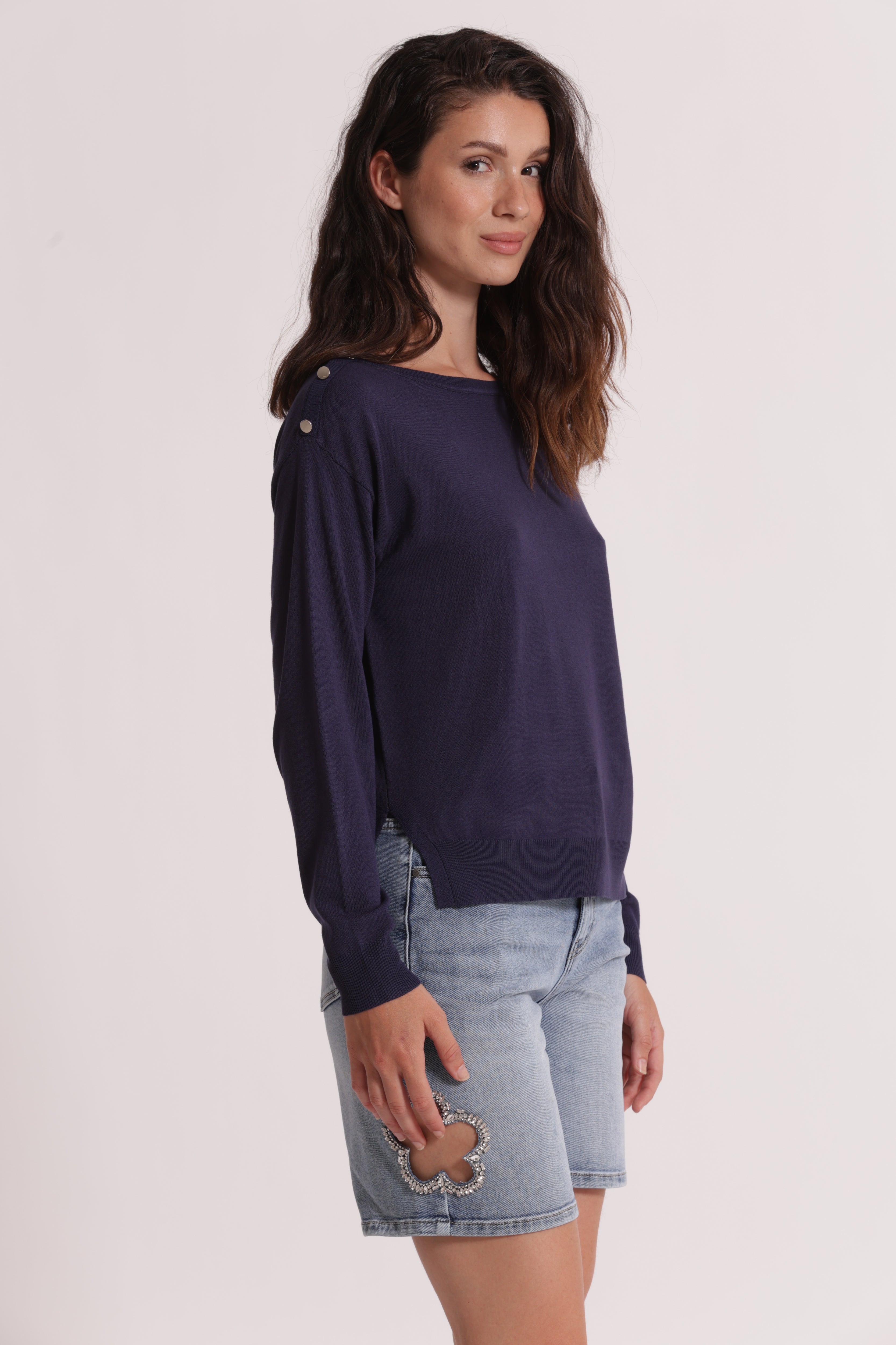Mimi Mua Maglia Bottoni Spalla Panna viscosa