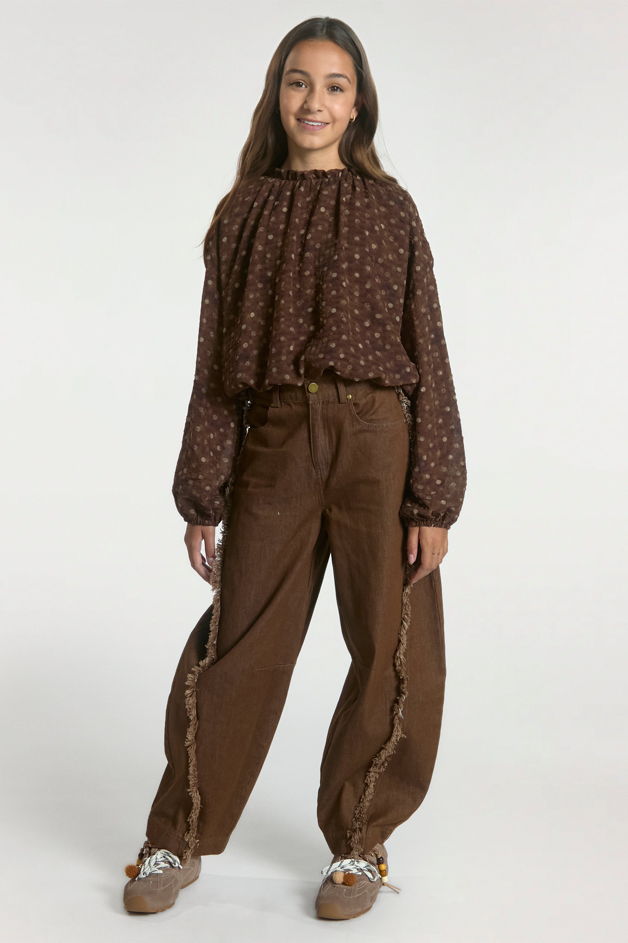 Aaiko Quinn jeans fudge barrel frange bambina
