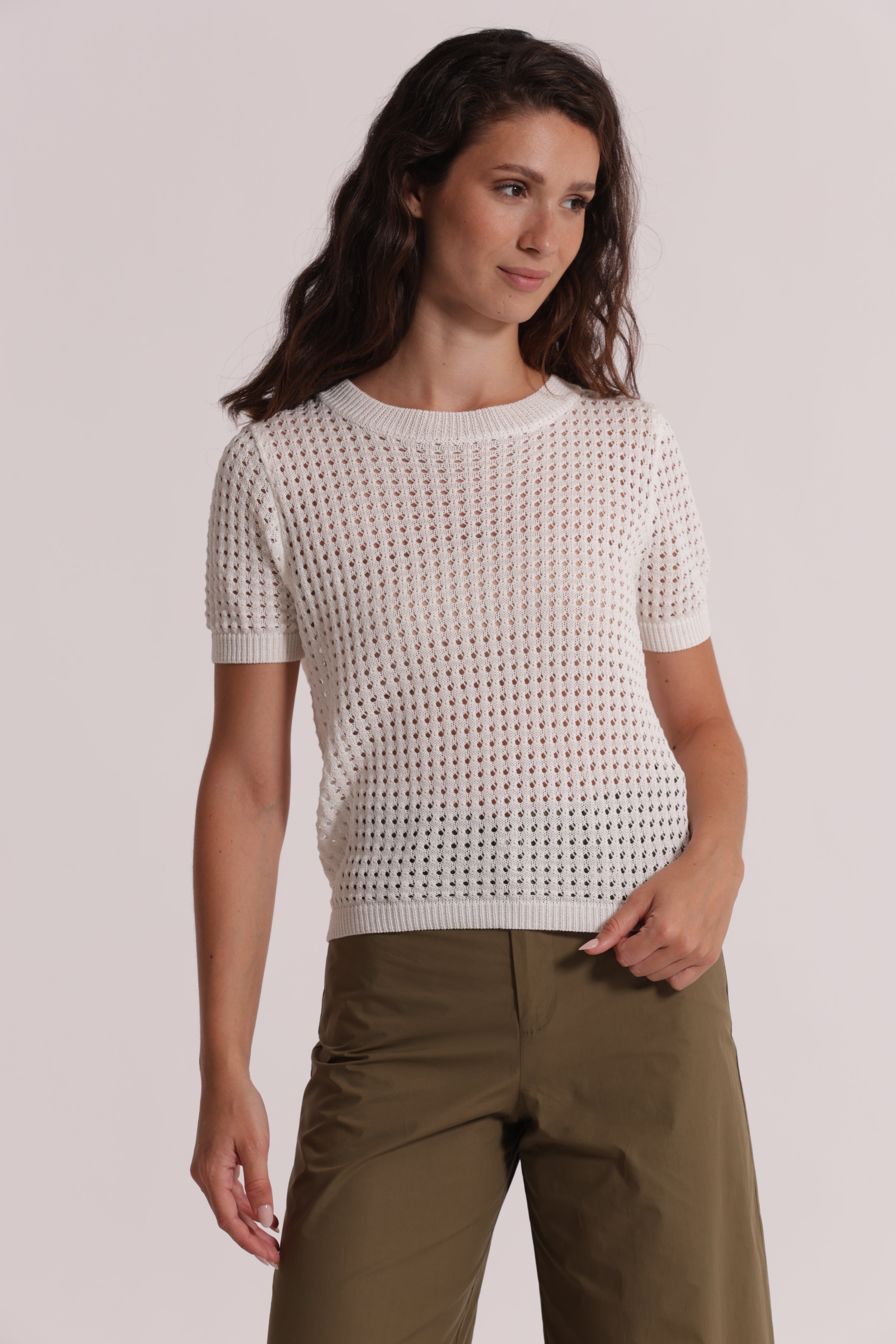 Mimi Mua Maglia Traforata Maniche Corte Nero Viscosa