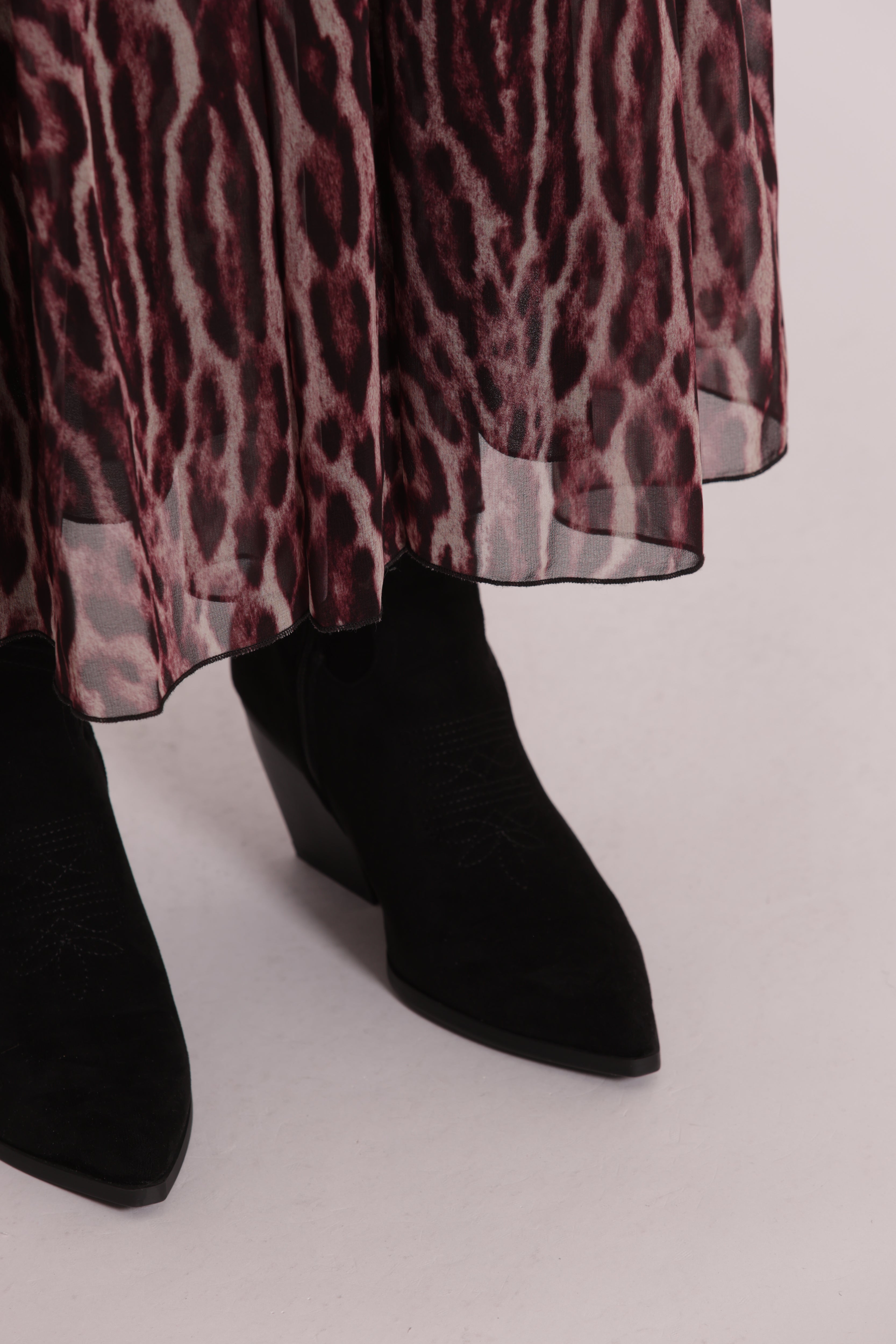 Mimi Mua Fantasia Animalier abito lungo burgundy fluido