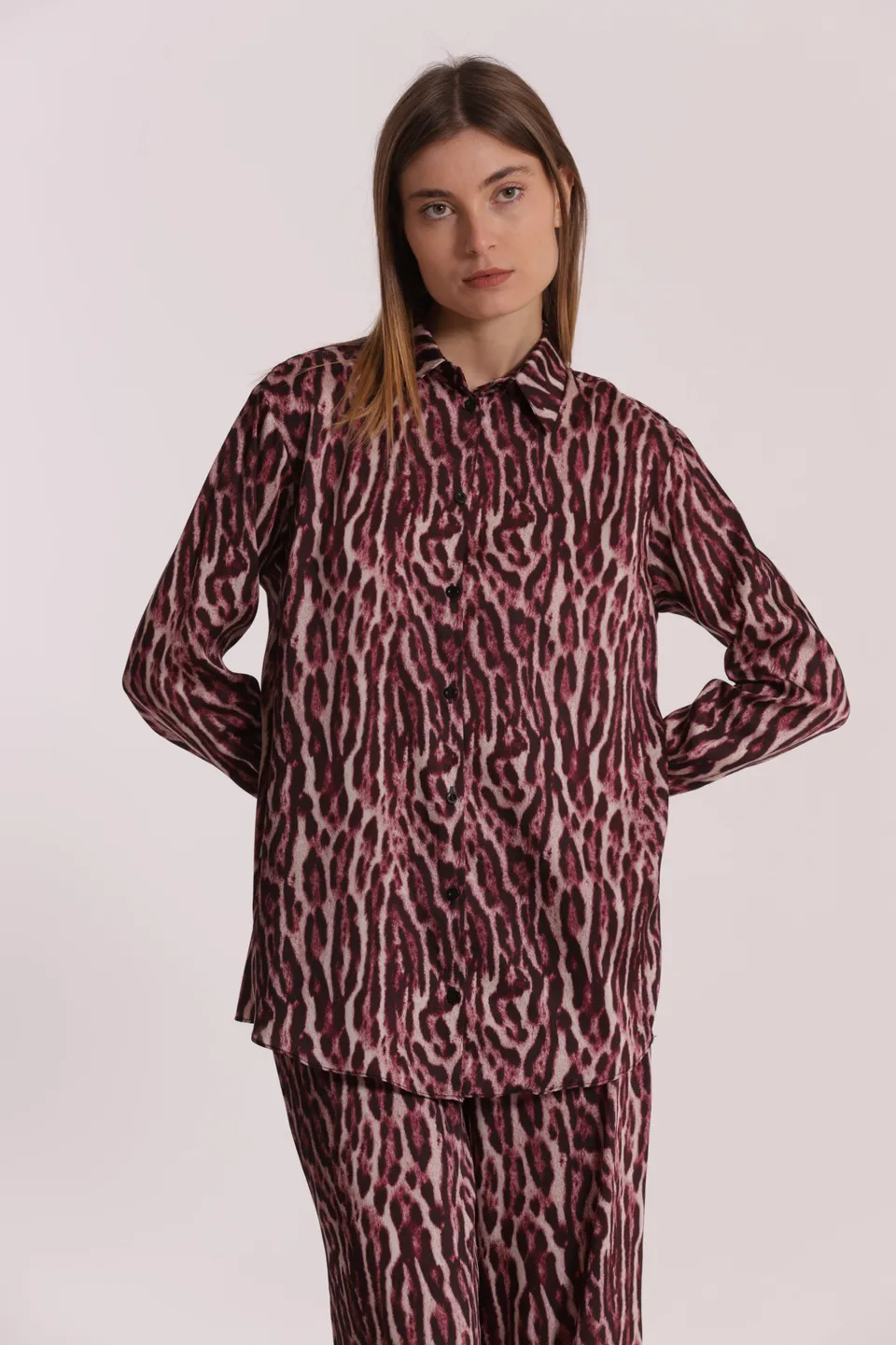 Mimi Mua Camicia Uomo Fantasia Animalier Camicia Burgundy maculata