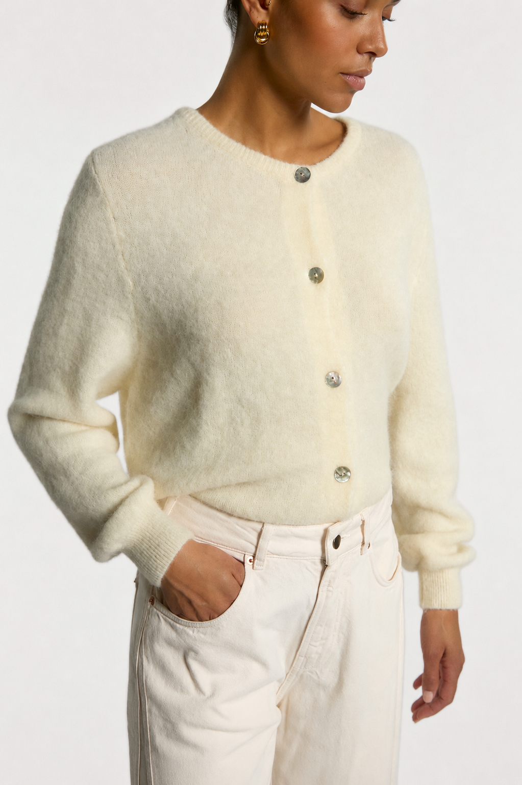 Aaiko Daley jeans cream barrel vita alta