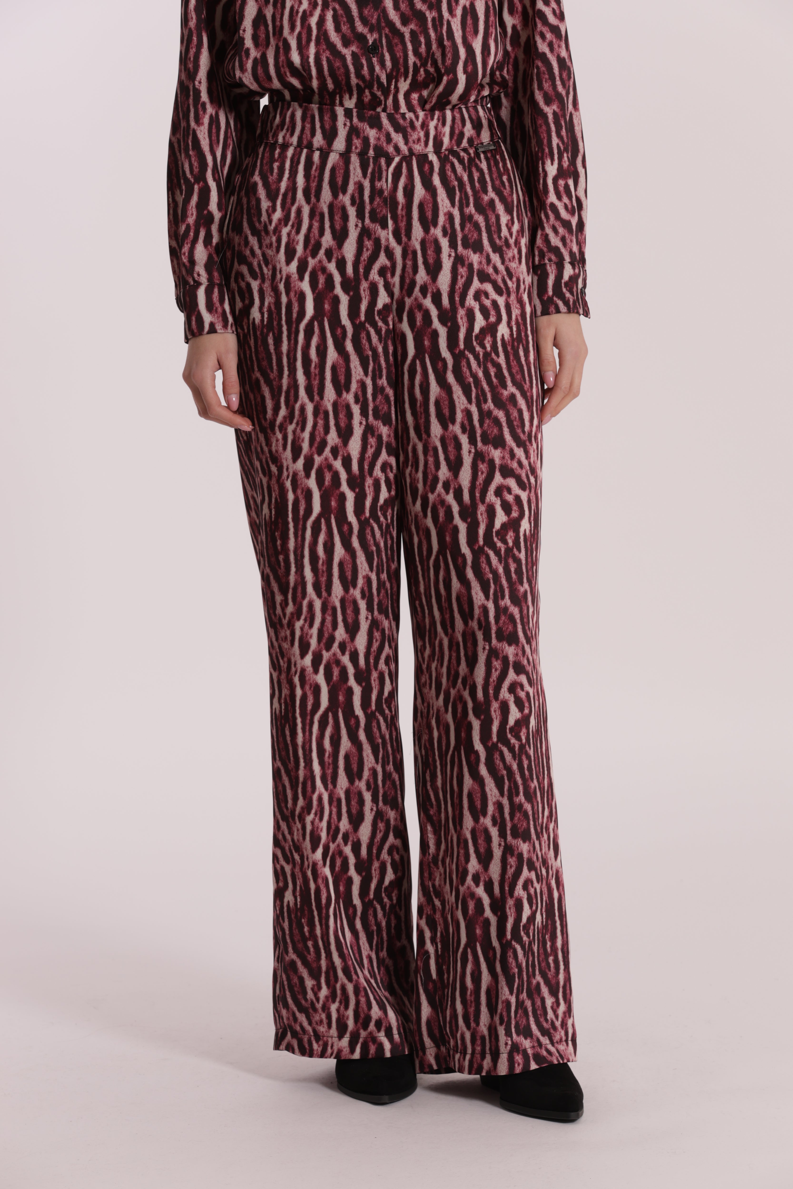 Mimi Mua Pantalone Palazzo Animalier Burgundy