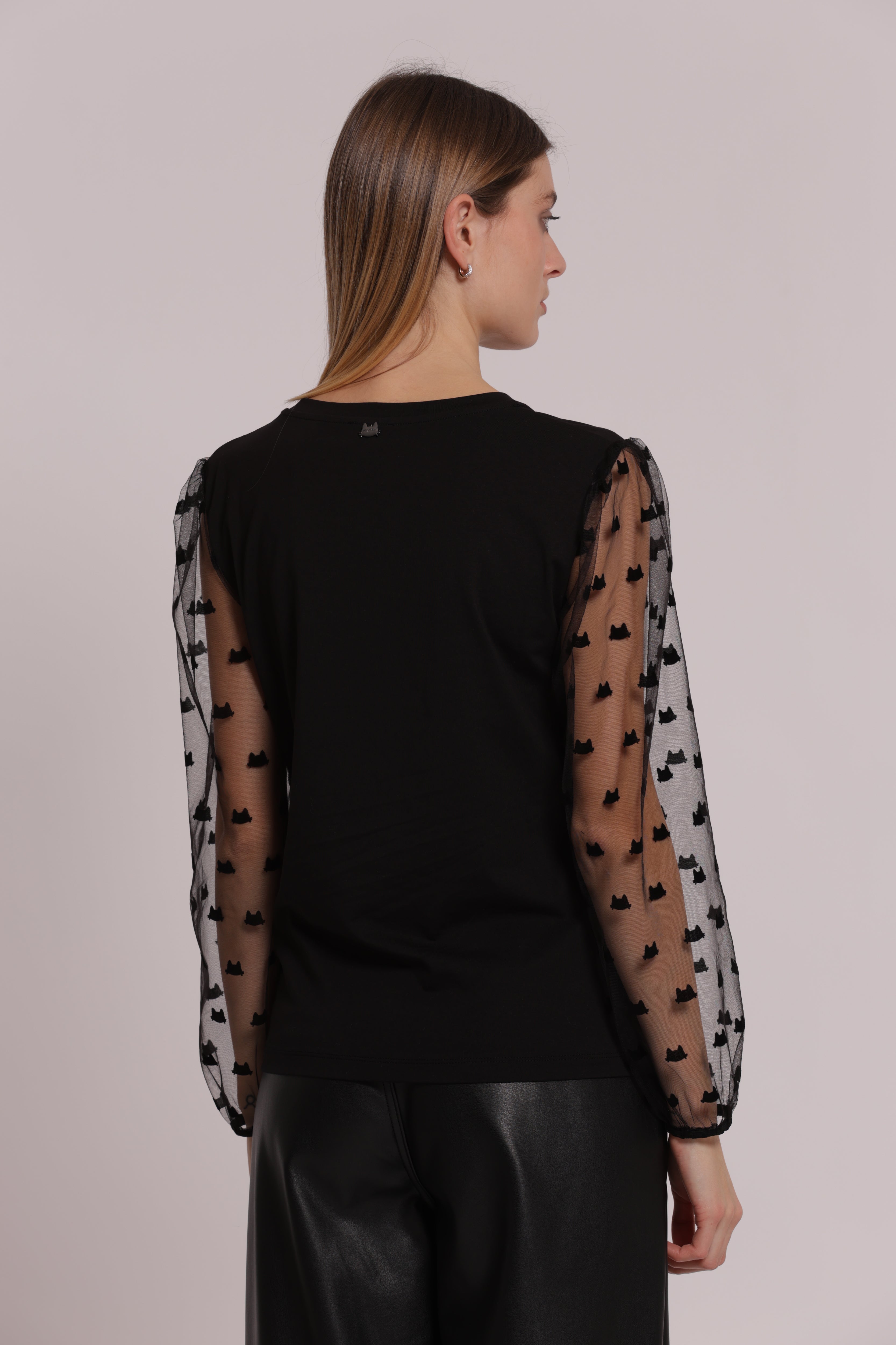 Mimi Mua T-shirt Maniche Lunghe Trasparenti bianca