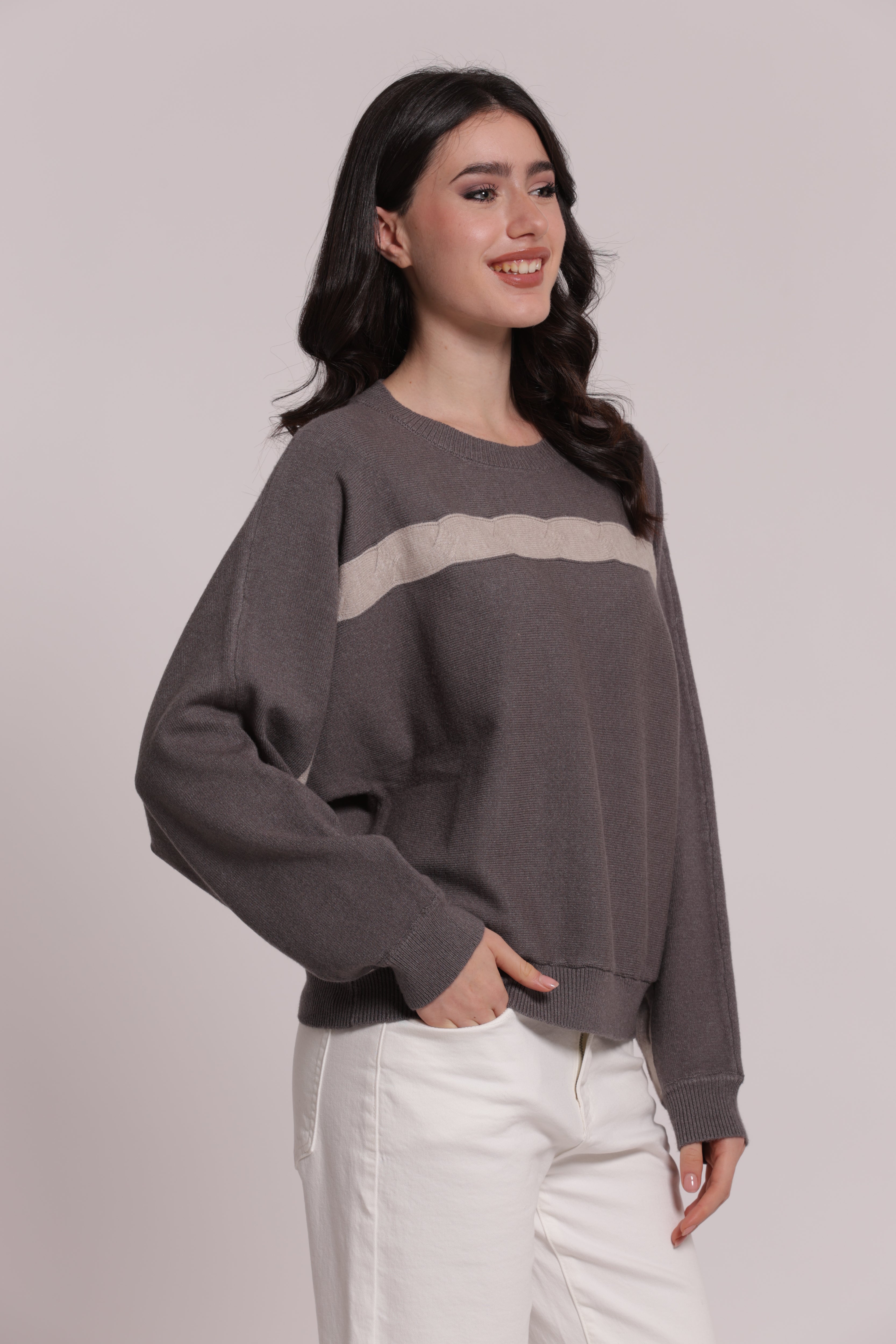 Mimi Mua Maglia Scollo Tondo Treccia in Viscosa