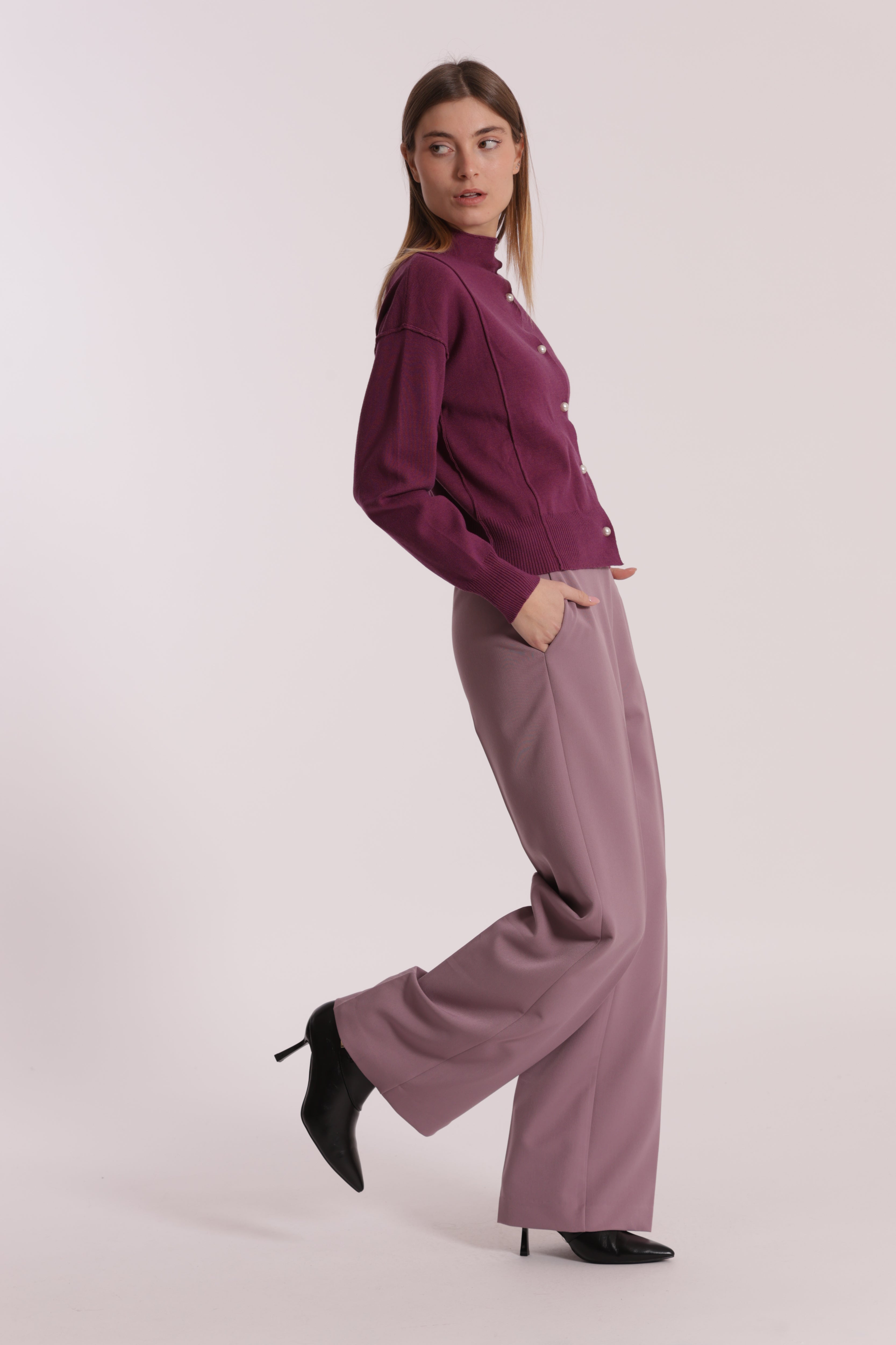 Mimi Mua Pantalone Palazzo Elastico Dietro Nero Polyviscosa