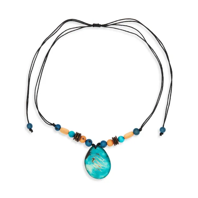 On Earth Marina Collana Tagua Azzurro 55 cm Regolabile