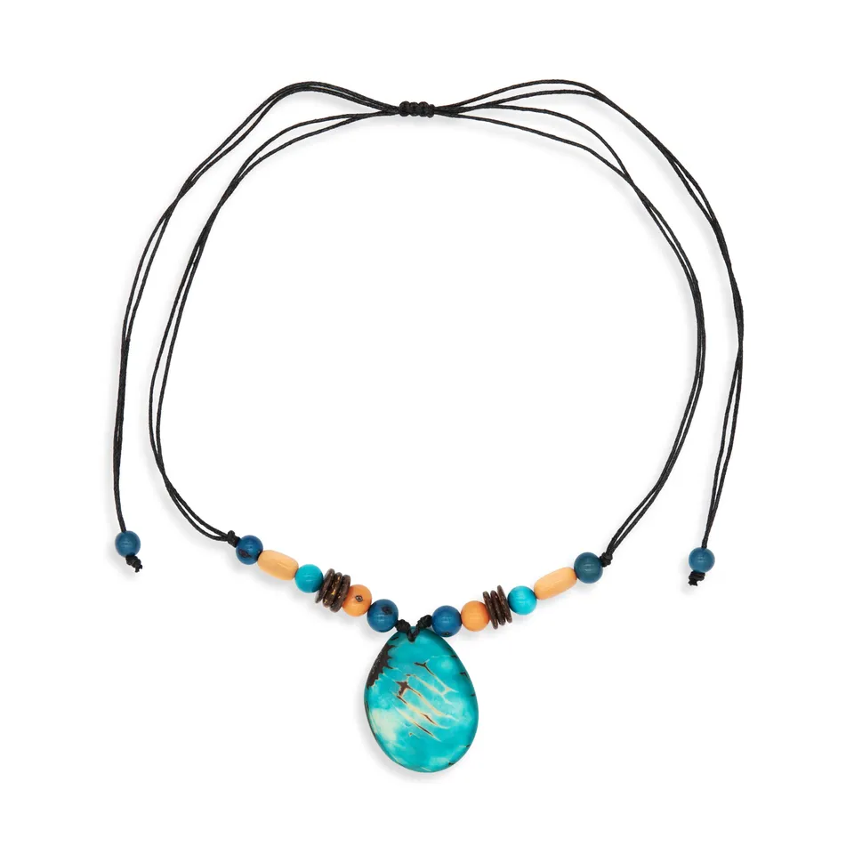 On Earth Marina Collana Tagua Azzurro 55 cm Regolabile