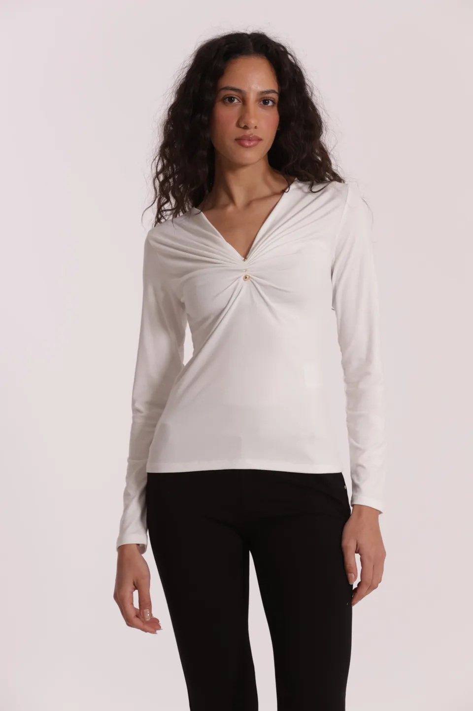 Mimi Mua Scollo V t-shirt nero cotone accessorio
