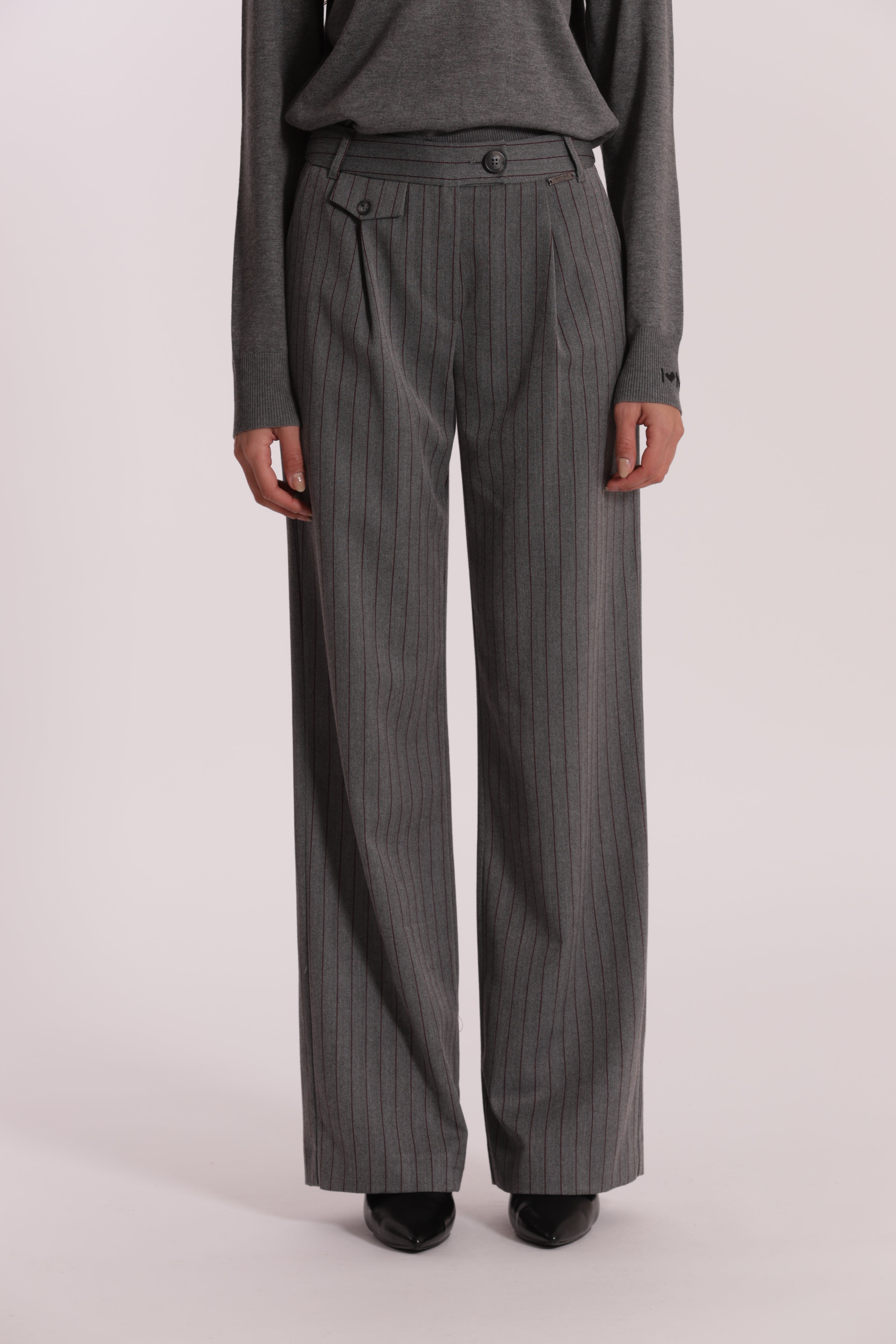 Mimi Mua Pantalone Palazzo Gessato Grigio elegante