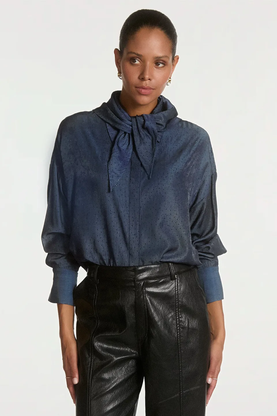 Aaiko Violetta Camicia Blu Notte Glitter Foulard