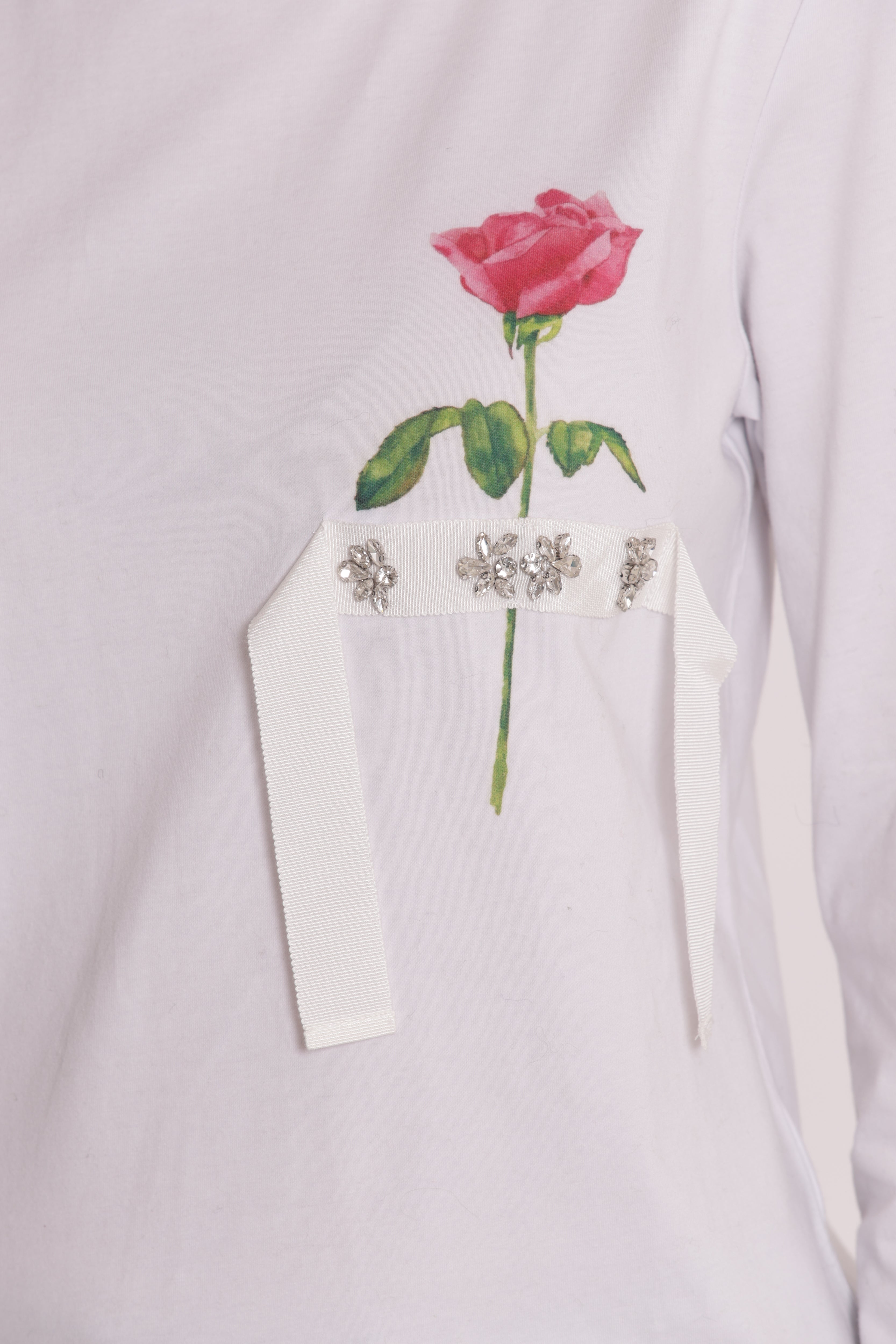 Mimi Mua t-shirt con rosa cotone bianco
