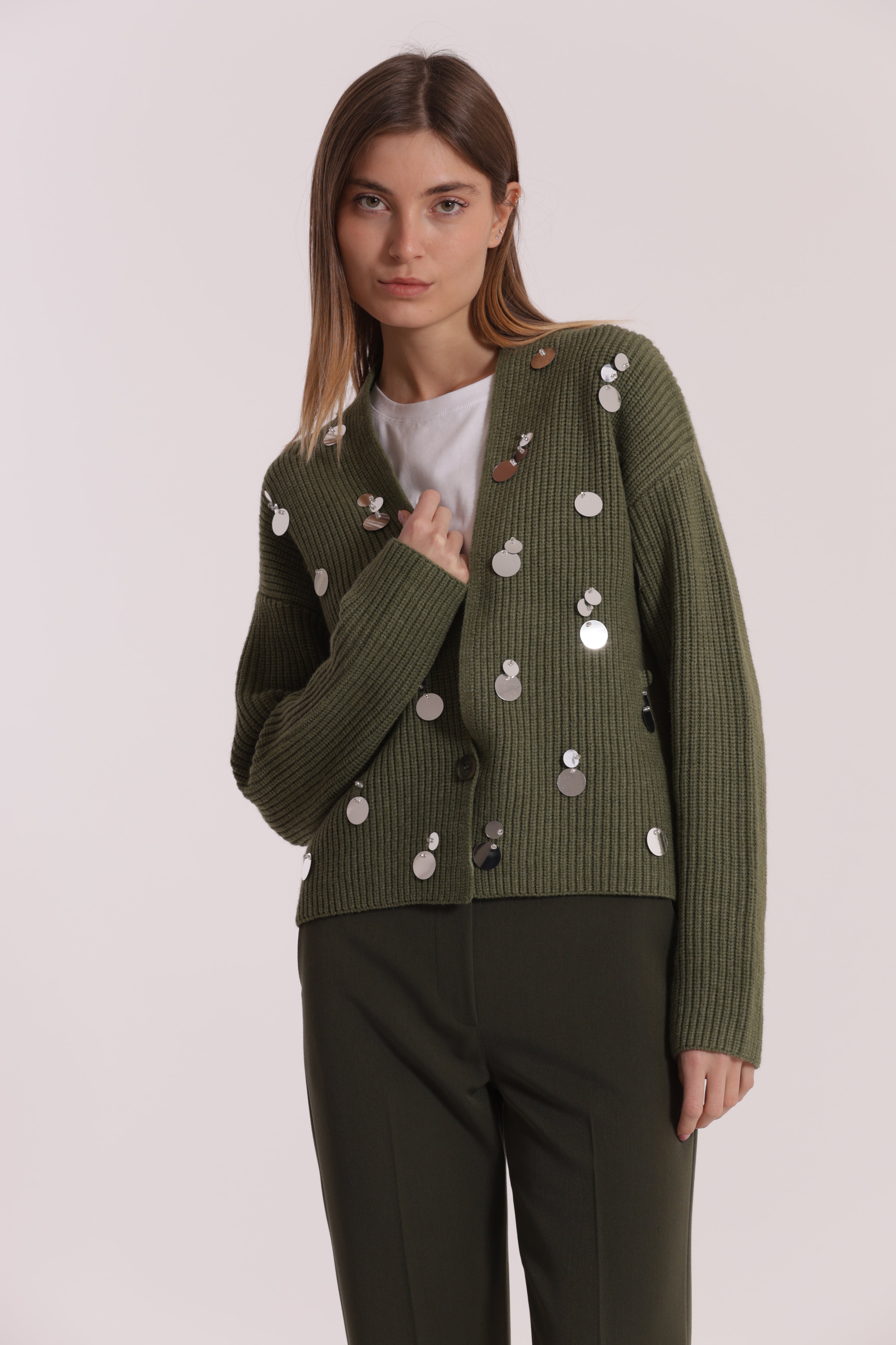 Mimi Mua Cardigan con Strass Nero Maglia Taglia S