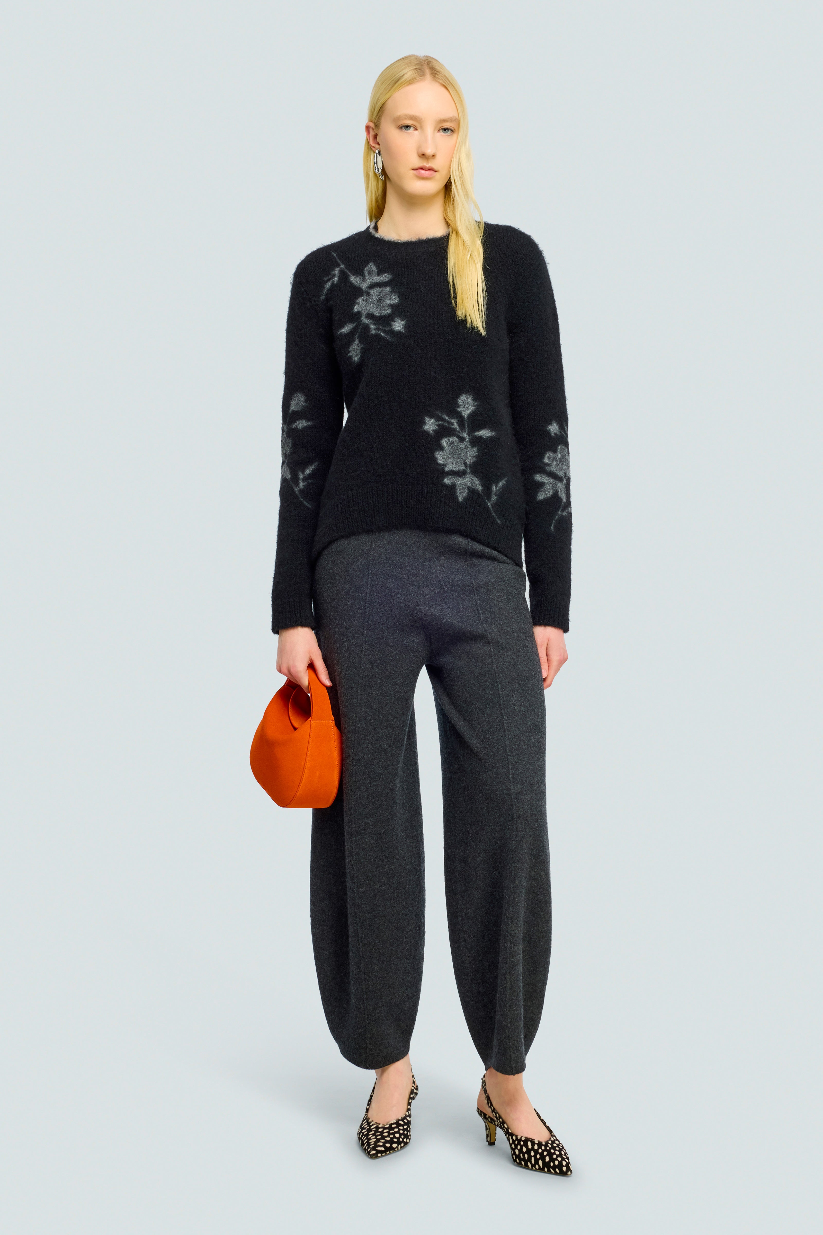 Semicouture Elisa Maglia Jacquard Nero Fiore Grigio Floreale