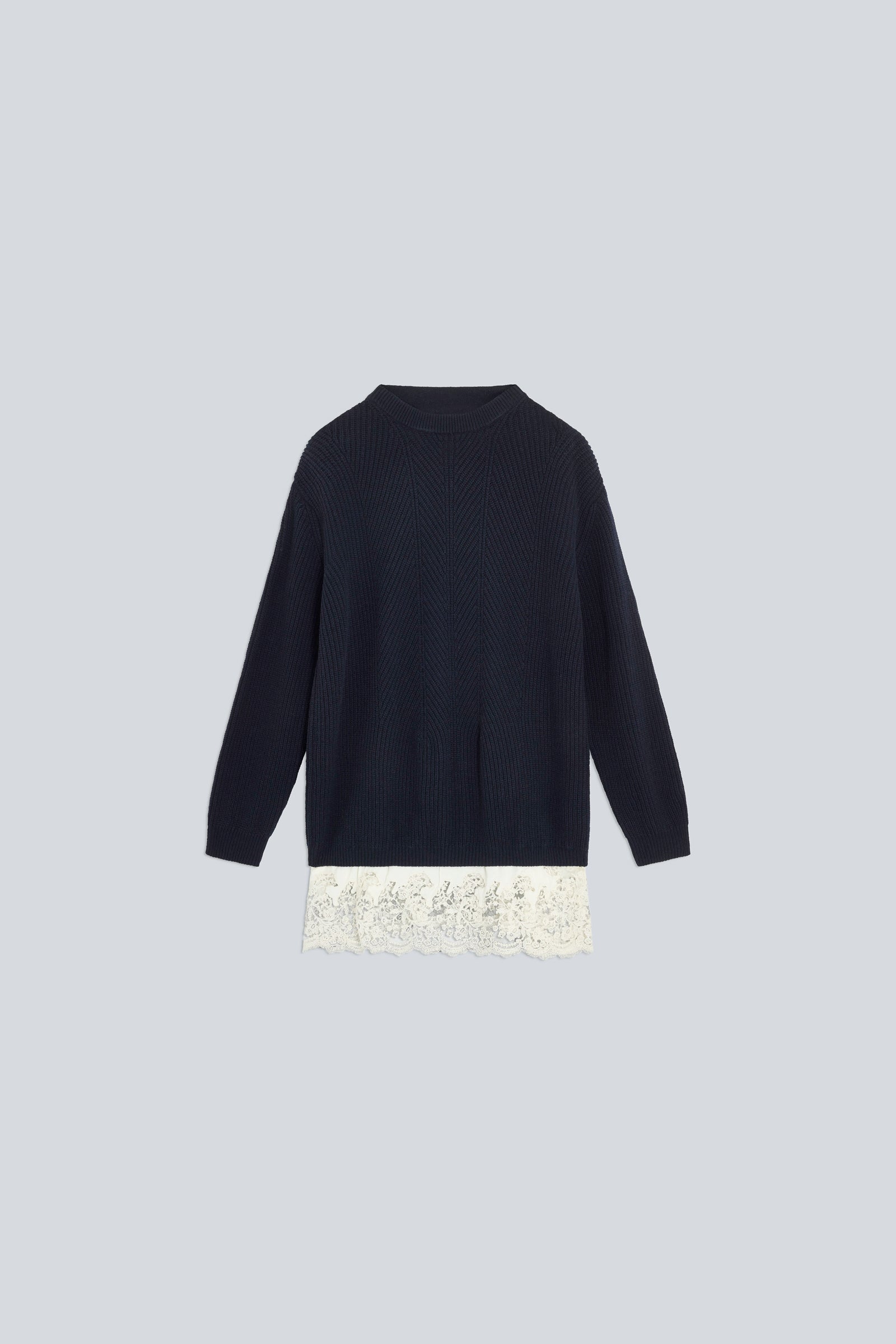Semicouture Magnolia maglia lana merinos pizzo blu burro