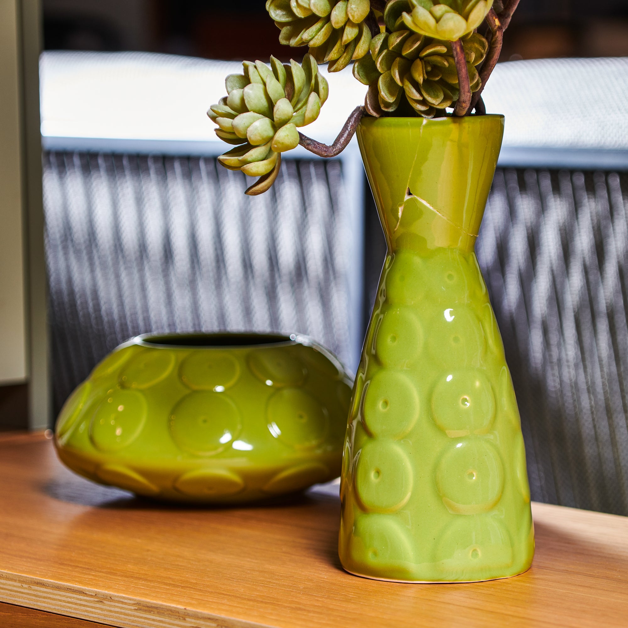 On Earth Echini vaso ceramica verde 24 cm