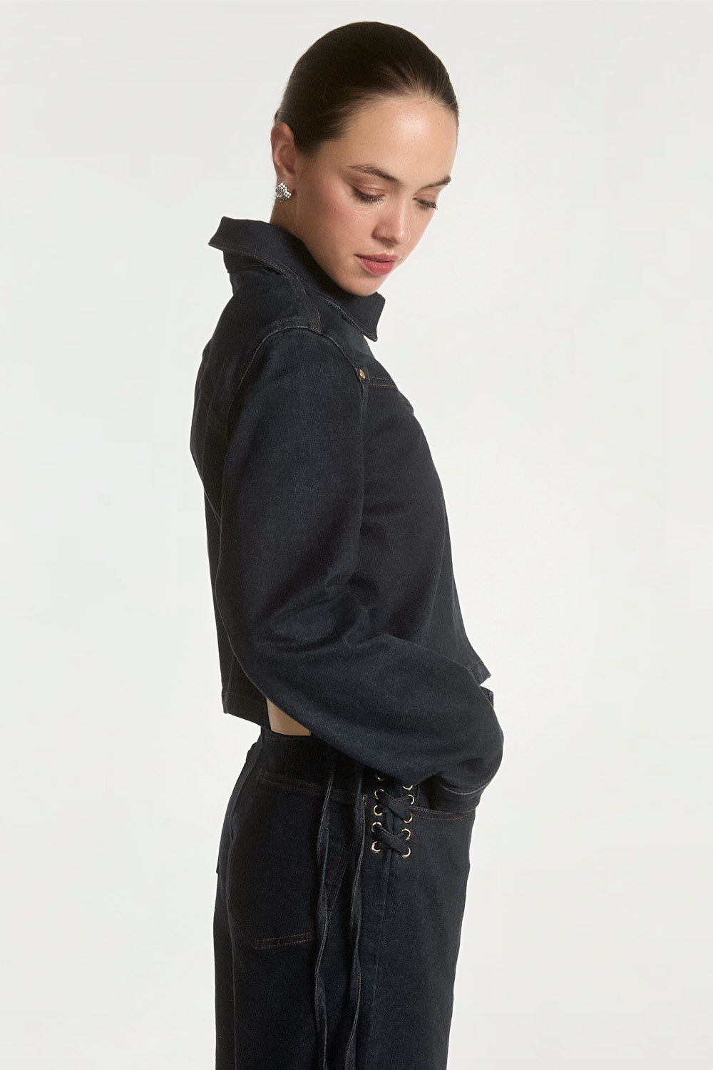 Aaiko Judith giacca jeans blu denim cropped con zip