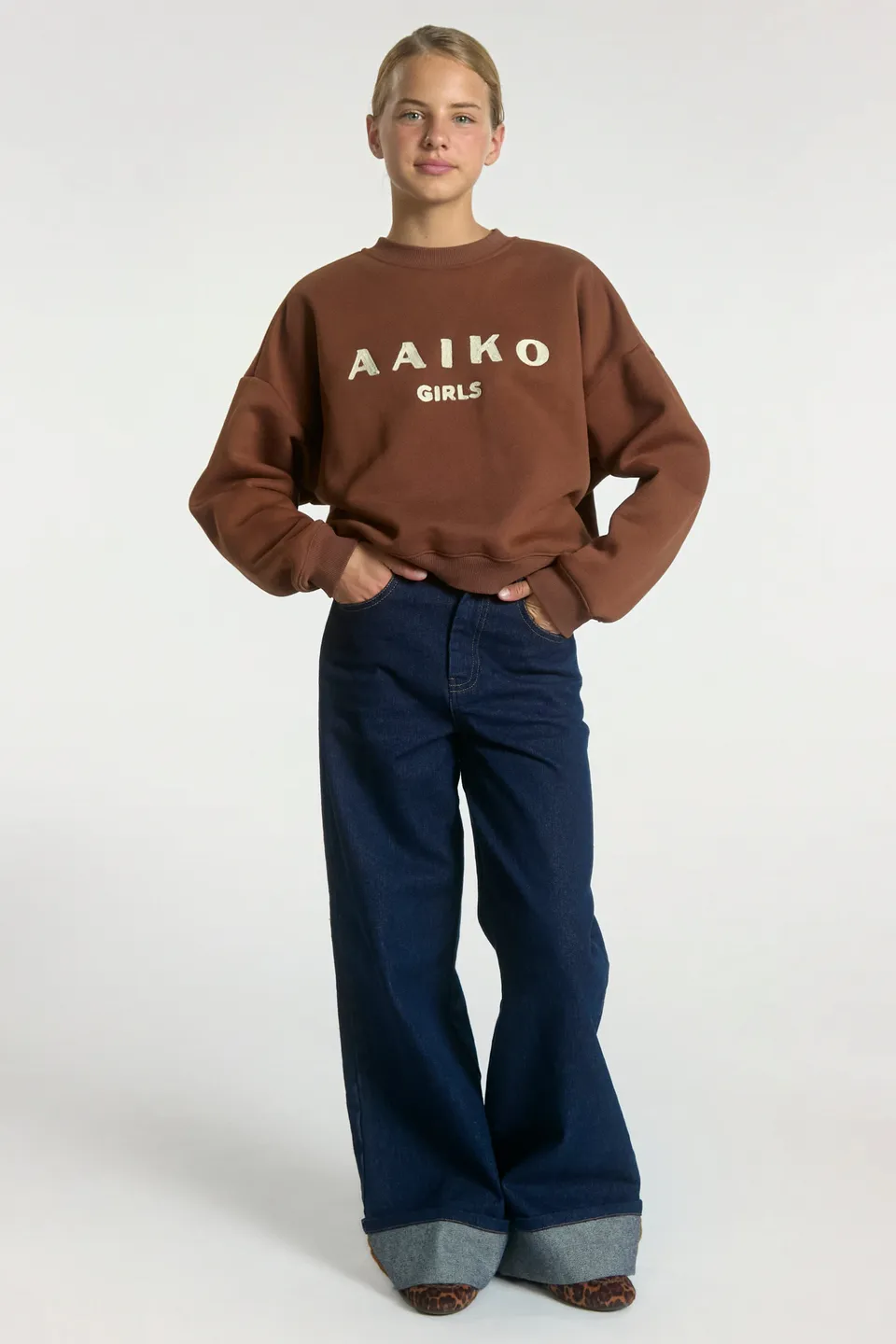Aaiko Charly jeans palazzo blu denim orlo risvoltato