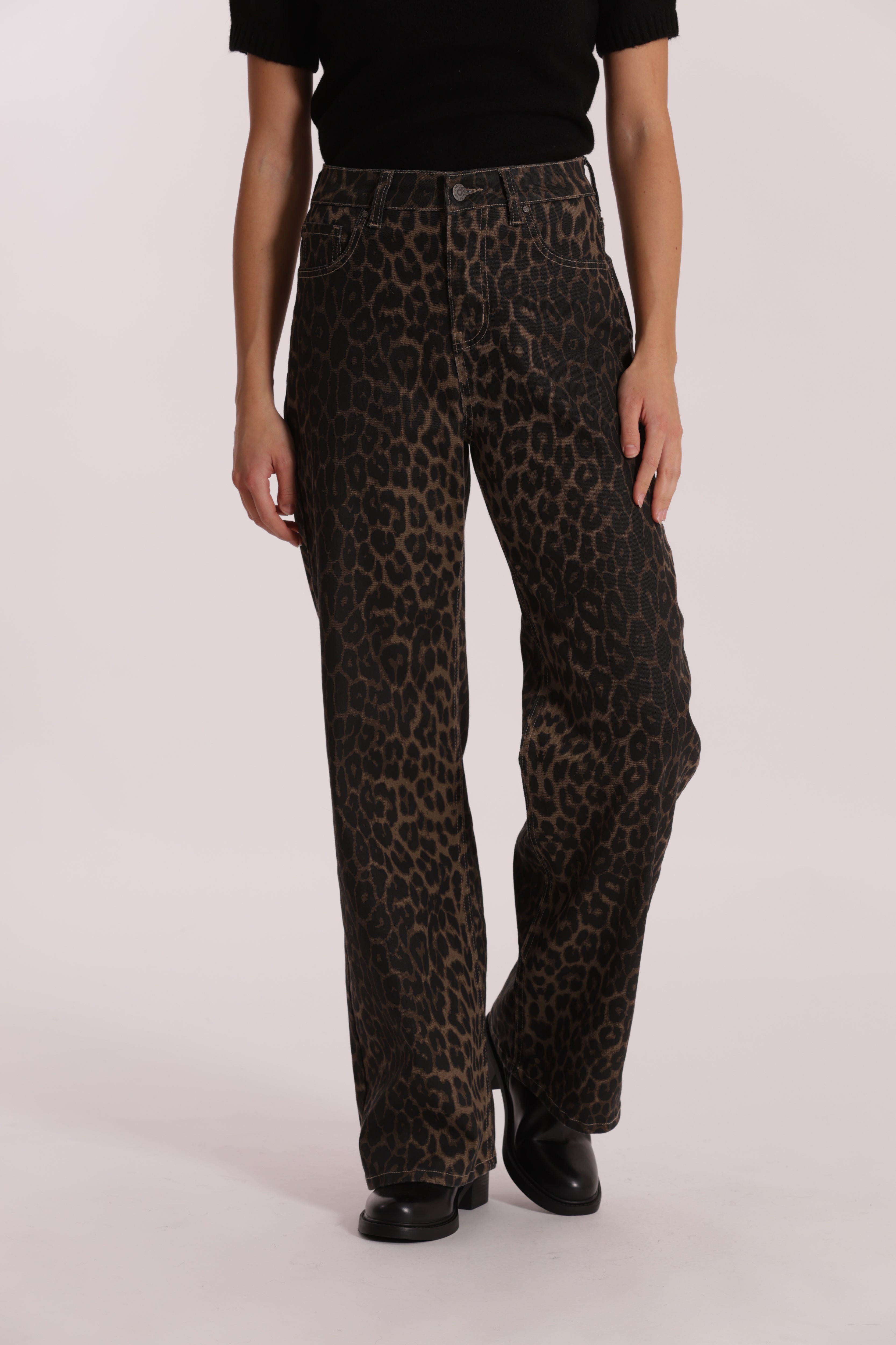 Mimi Mua jeans wide leg leopardato cammello denim