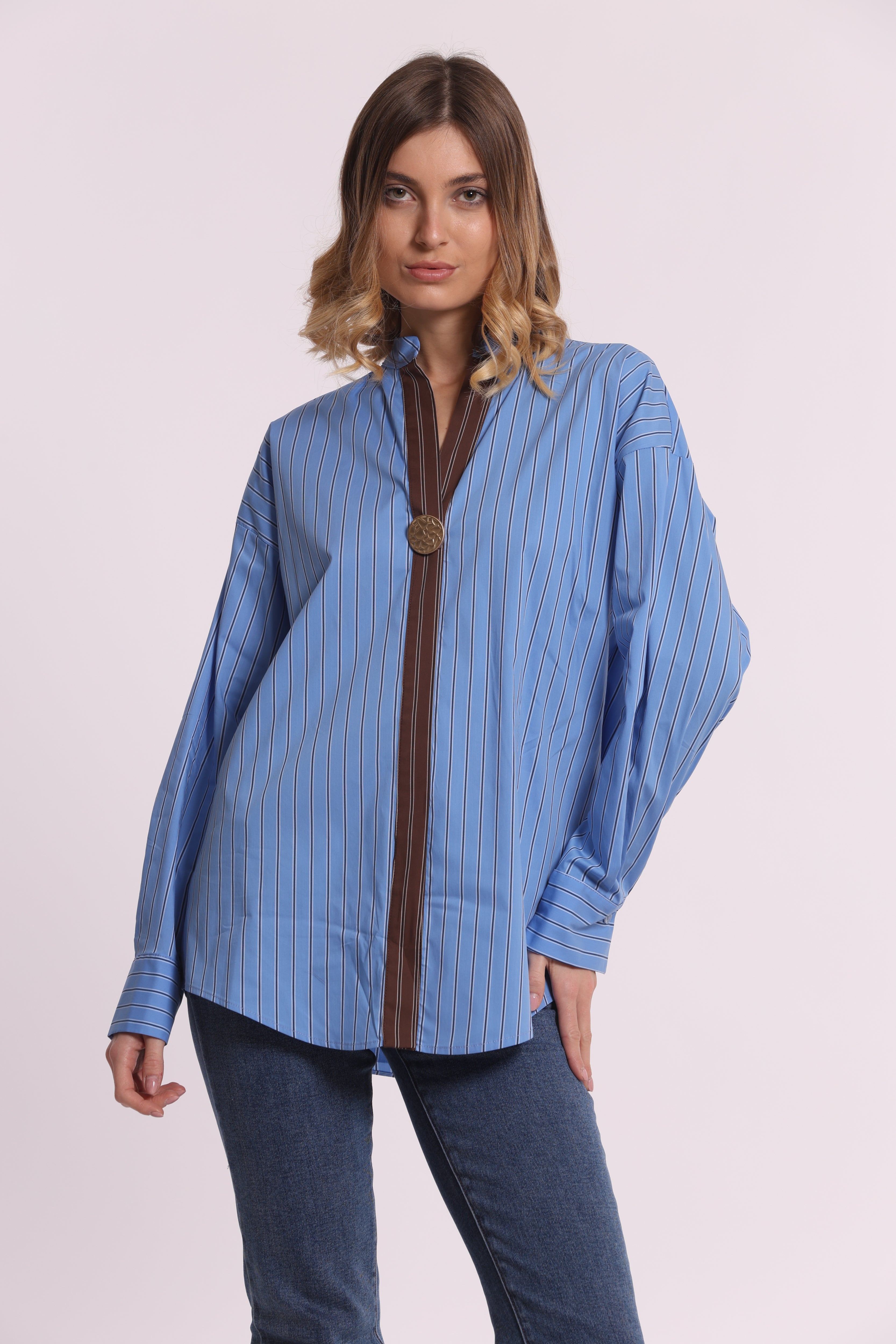 Mimi Mua Blusa Scollo V Bicolor Moro