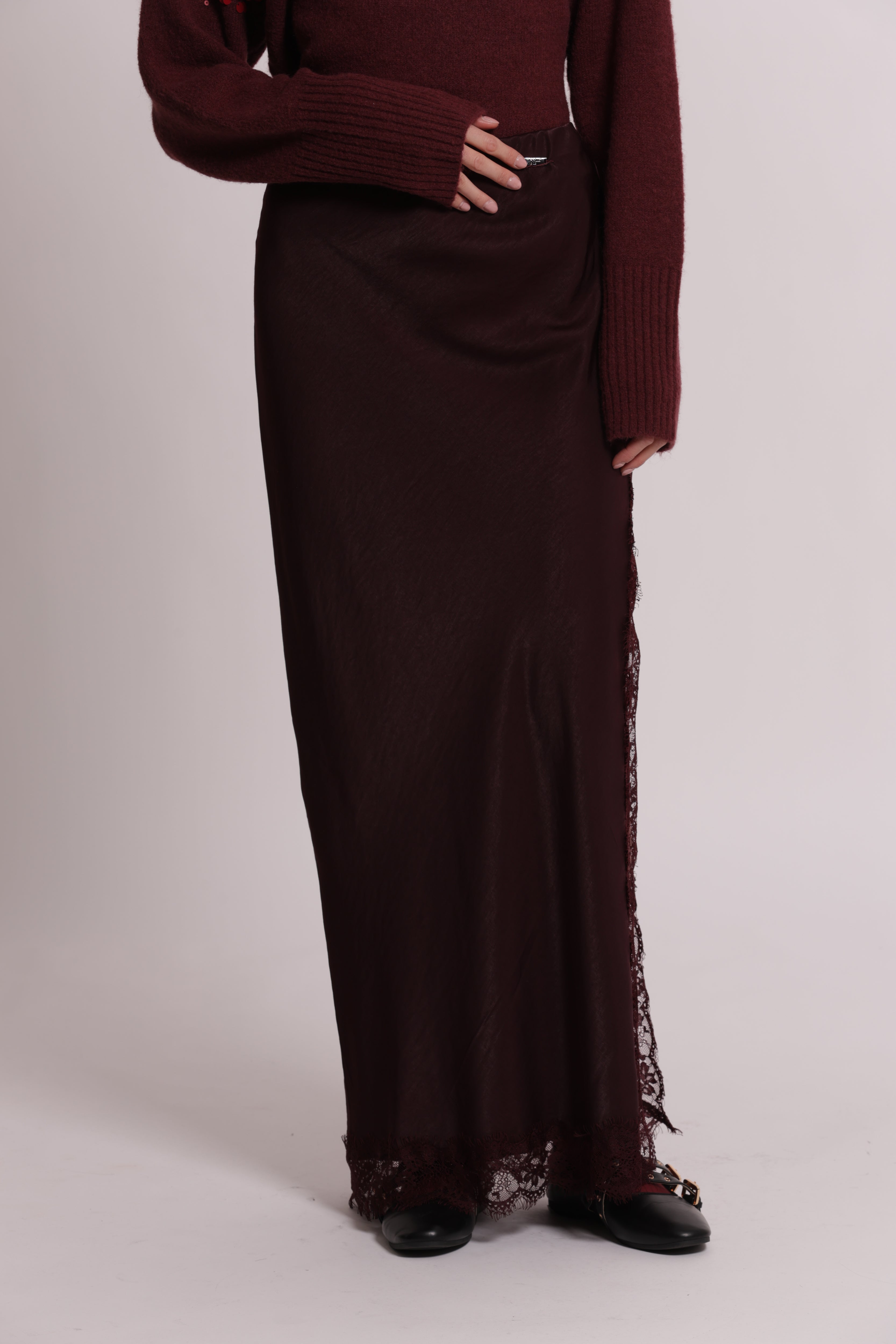 Mimi Mua Gonna Midi Spacco Pizzo gonna viscosa prugna
