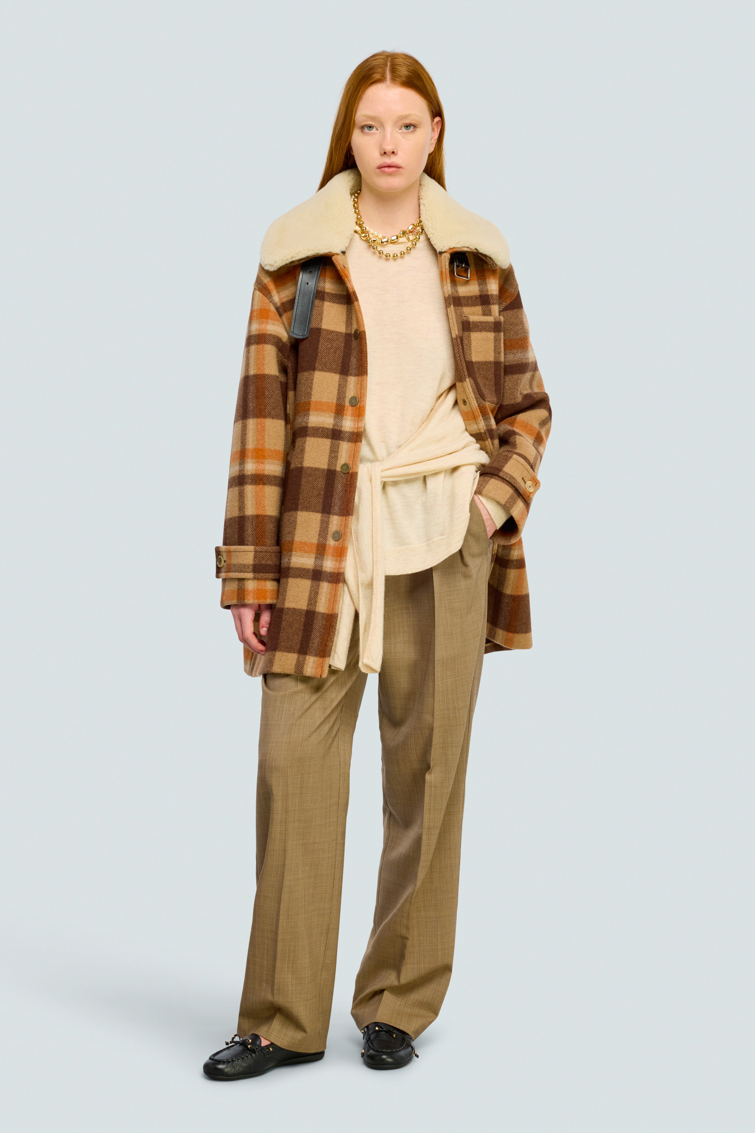 Semicouture Mary cappotto panno check moka
